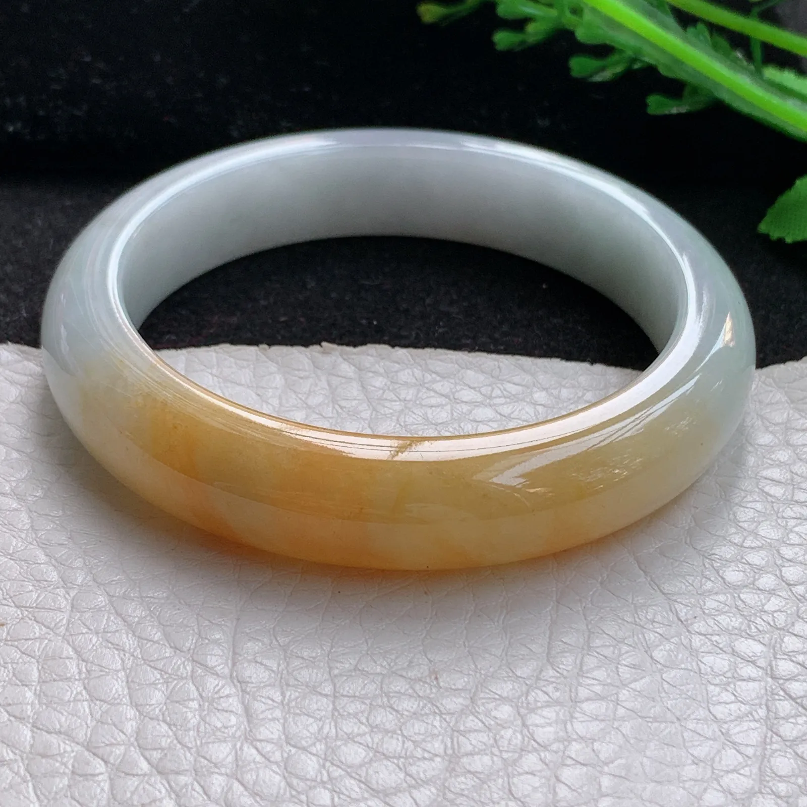 z自然光53.6*11.5*8平安镯 缅甸翡翠a货玉手镯双彩宽边玉手环