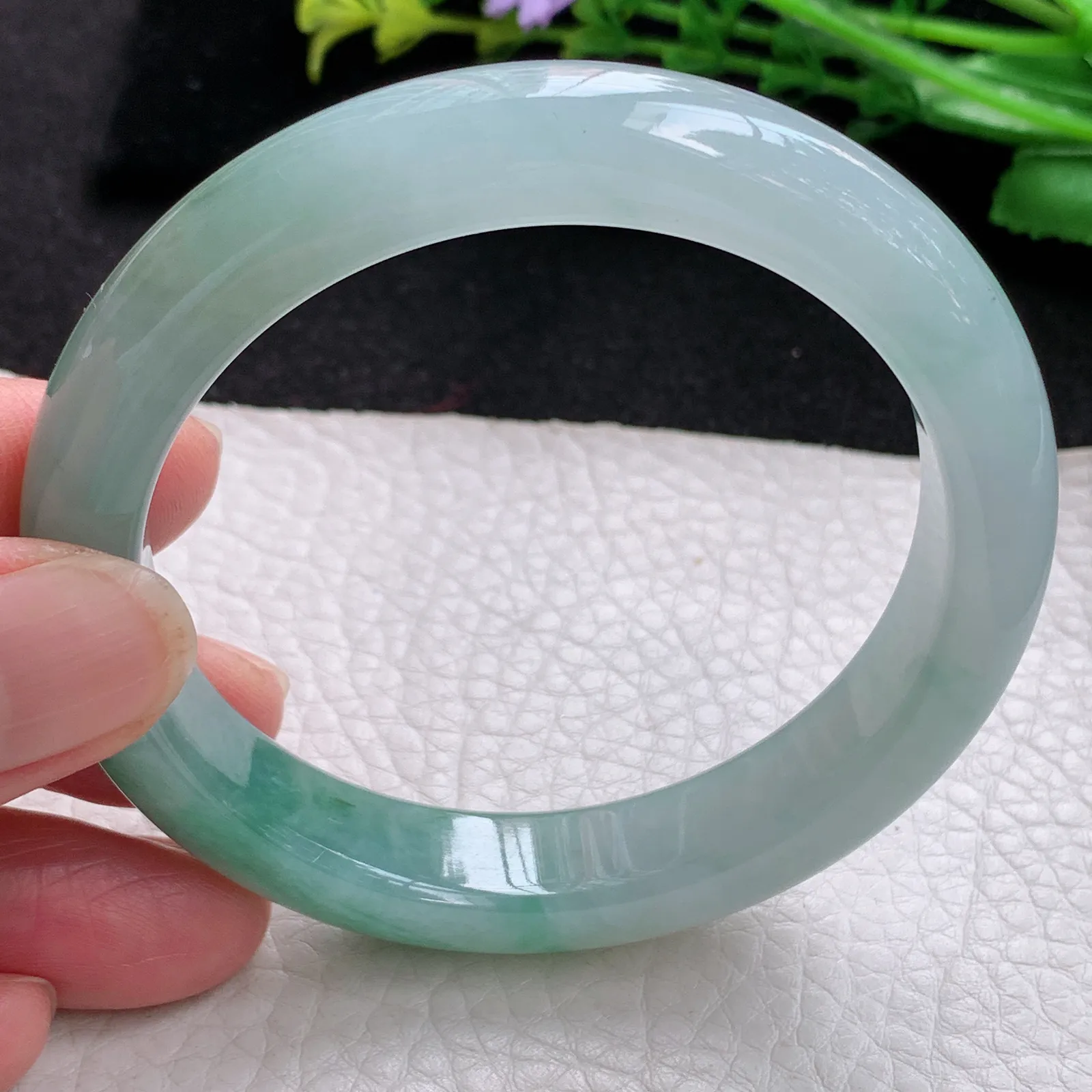 xo自然光56*11.8*8.5平安镯 缅甸翡翠a货玉手镯冰三彩宽边玉手环