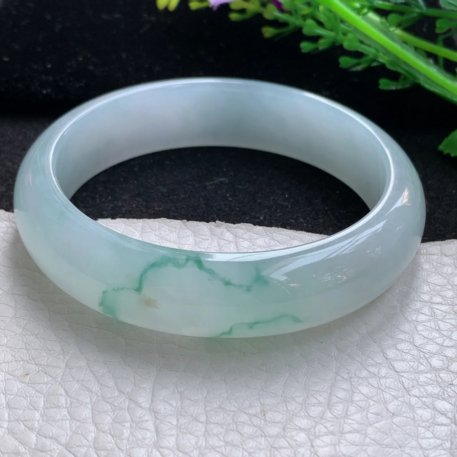 nr自然光58.5*15*8轮胎镯 缅甸翡翠a货玉手镯冰飘花宽边玉手环