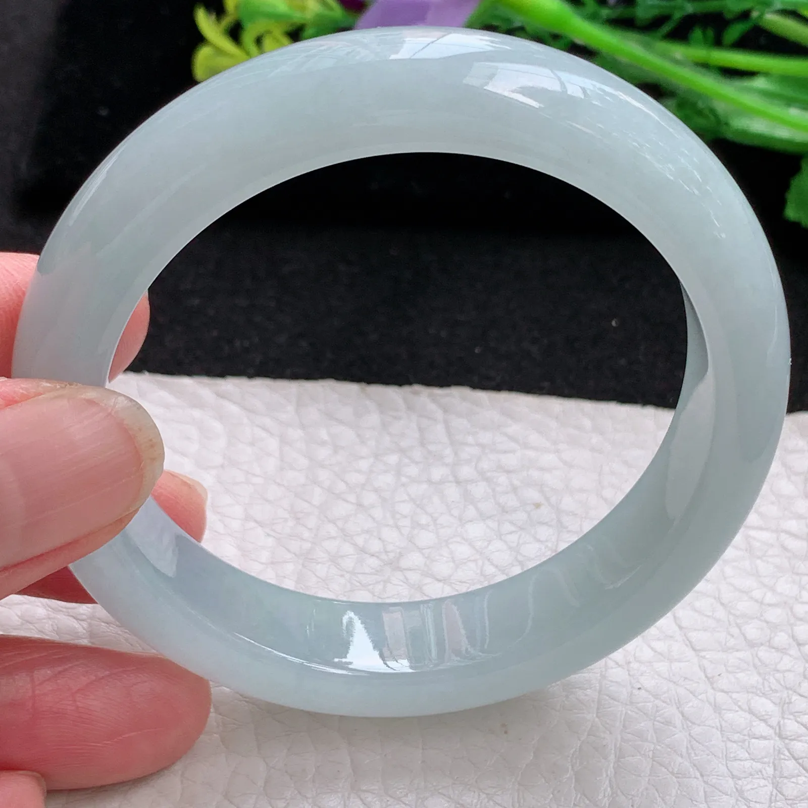 xo自然光54.5*12.8*8.2平安镯 缅甸翡翠a货玉手镯冰胶晴底宽边玉手环