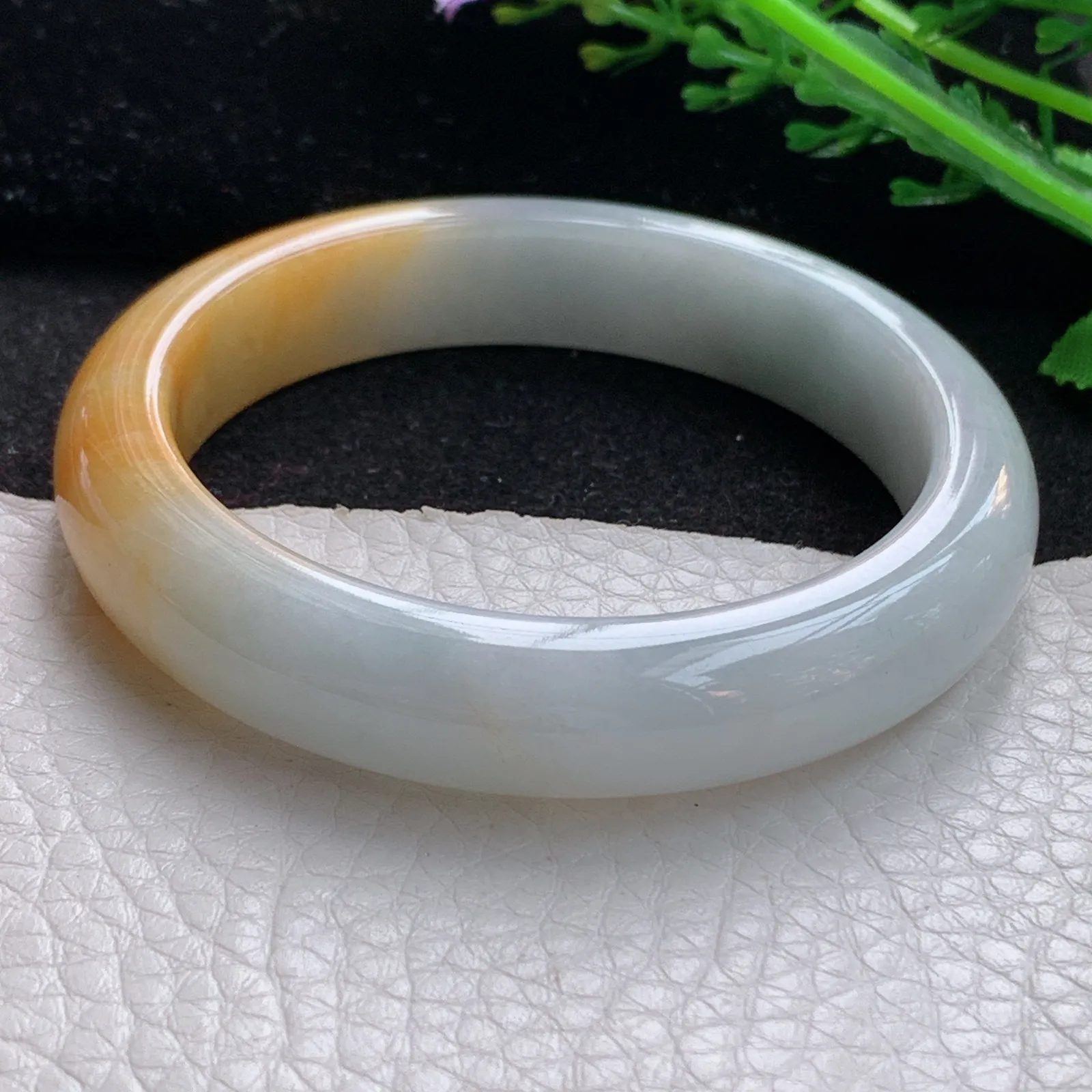 z自然光53.6*11.5*8平安镯 缅甸翡翠a货玉手镯双彩宽边玉手环