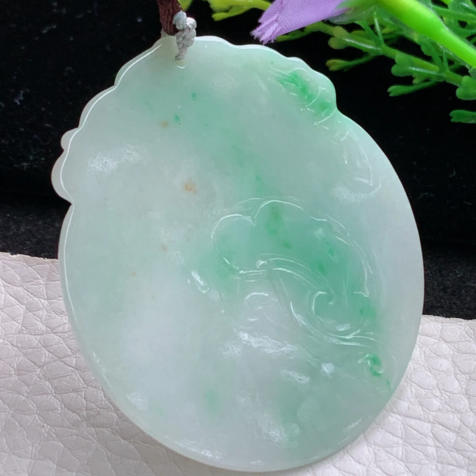 bg自然光54.5*47.6*6天然缅甸翡翠三彩腰缠万贯 生肖蛇玉吊坠 毛衣坠