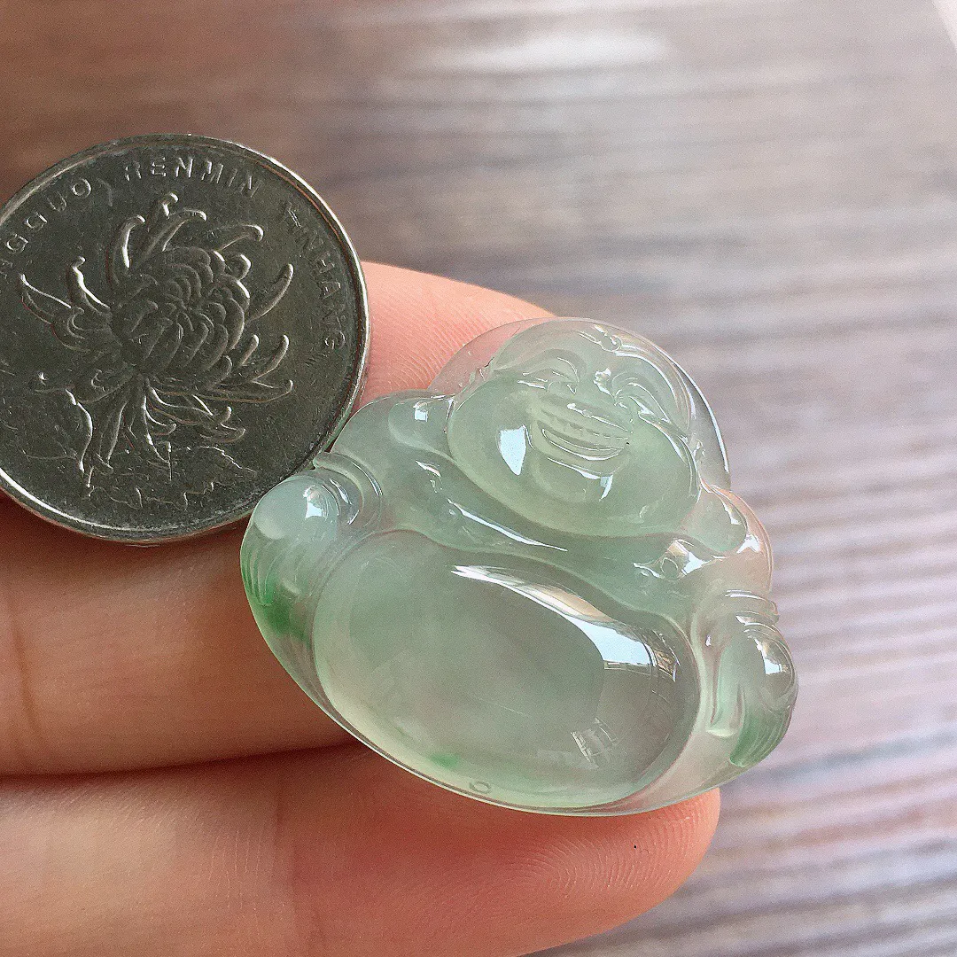 冰晴底笑佛，冰润细腻，品相饱满，种水足 尺寸27.9*31.2*5.9