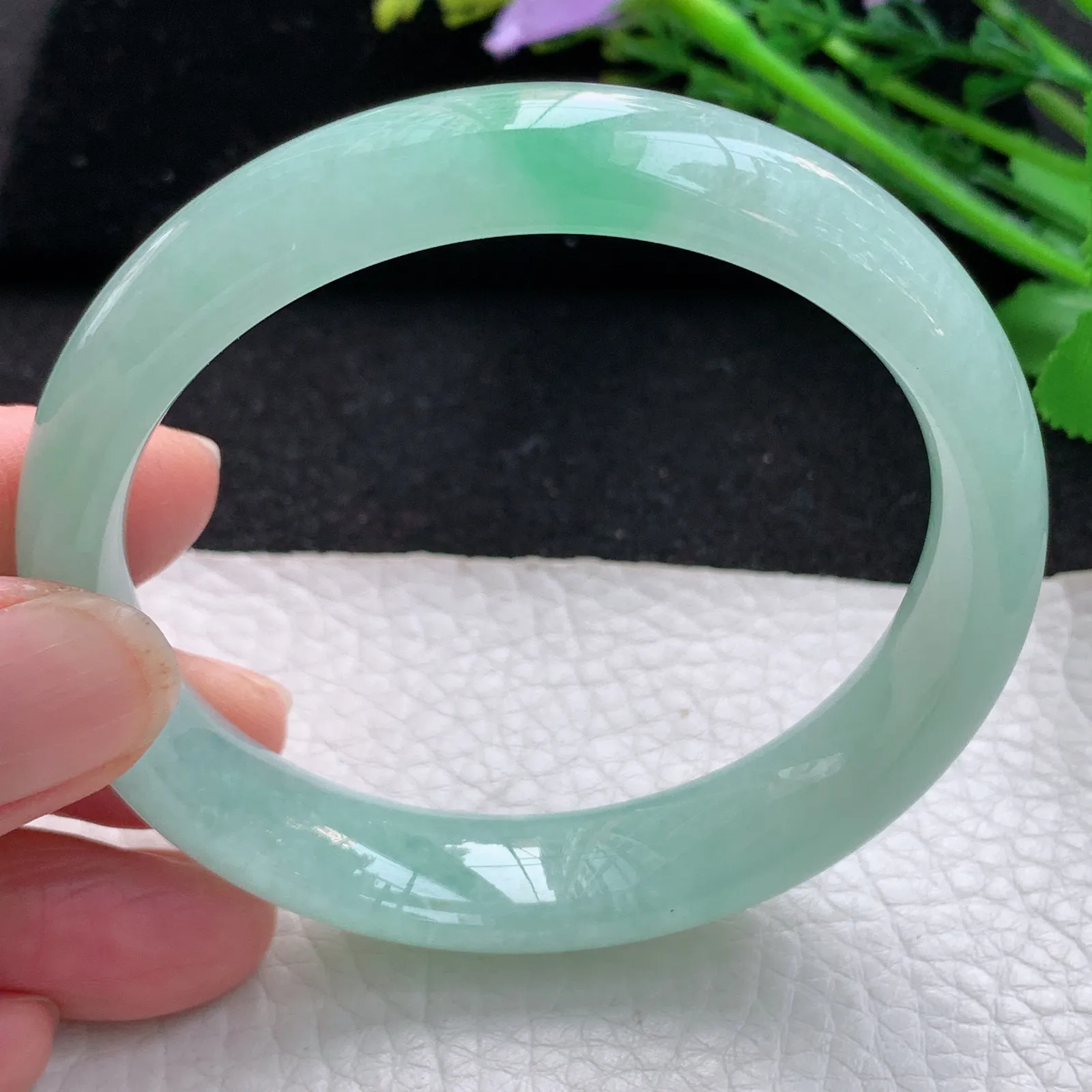 jm自然光57*12.8*7.4平安镯 缅甸翡翠a货玉手镯冰绿宽边玉手环