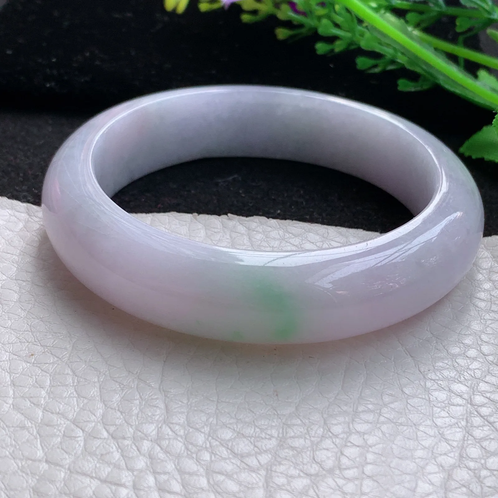 jm自然光57*14.3*9.2平安镯 缅甸翡翠a货玉手镯淡春带彩宽边玉手环