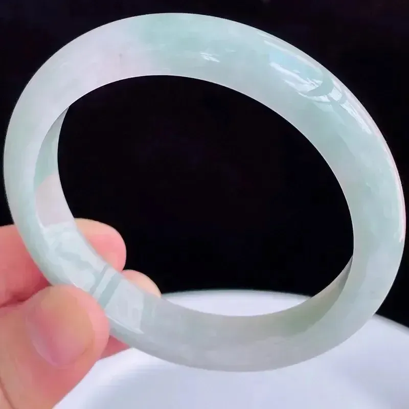 57圈好种水玉石天然翡翠A货水润有种有色飘绿手镯50.07g