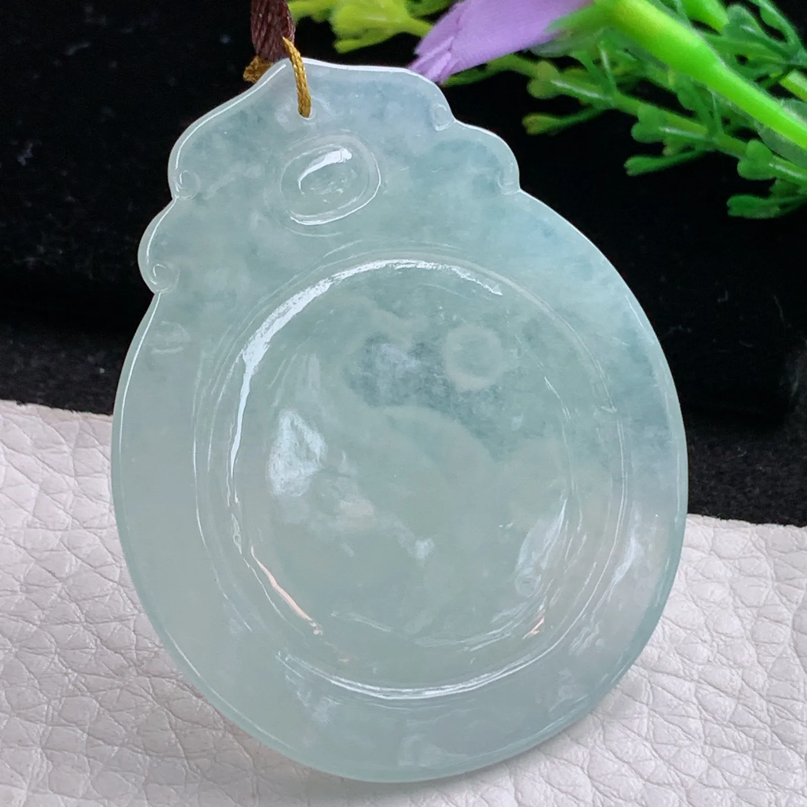 bg自然光53.8*45*5天然缅甸翡翠冰晴生肖蛇 腰缠万贯玉吊坠 毛衣坠