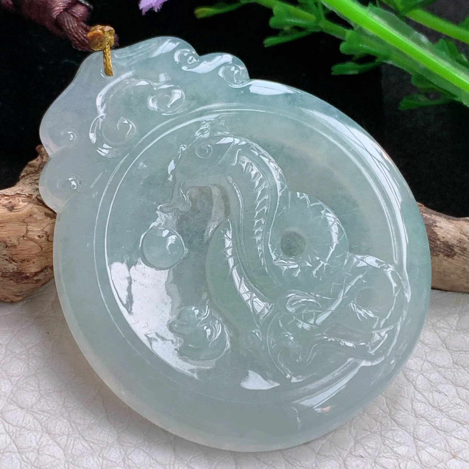 bg自然光53.8*45*5天然缅甸翡翠冰晴生肖蛇 腰缠万贯玉吊坠 毛衣坠