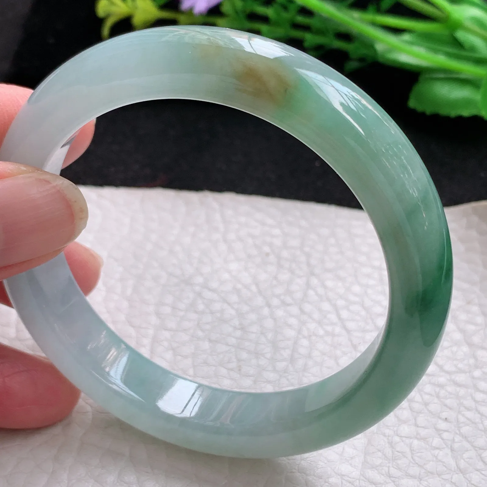 xo自然光56*11.8*8.5平安镯 缅甸翡翠a货玉手镯冰三彩宽边玉手环