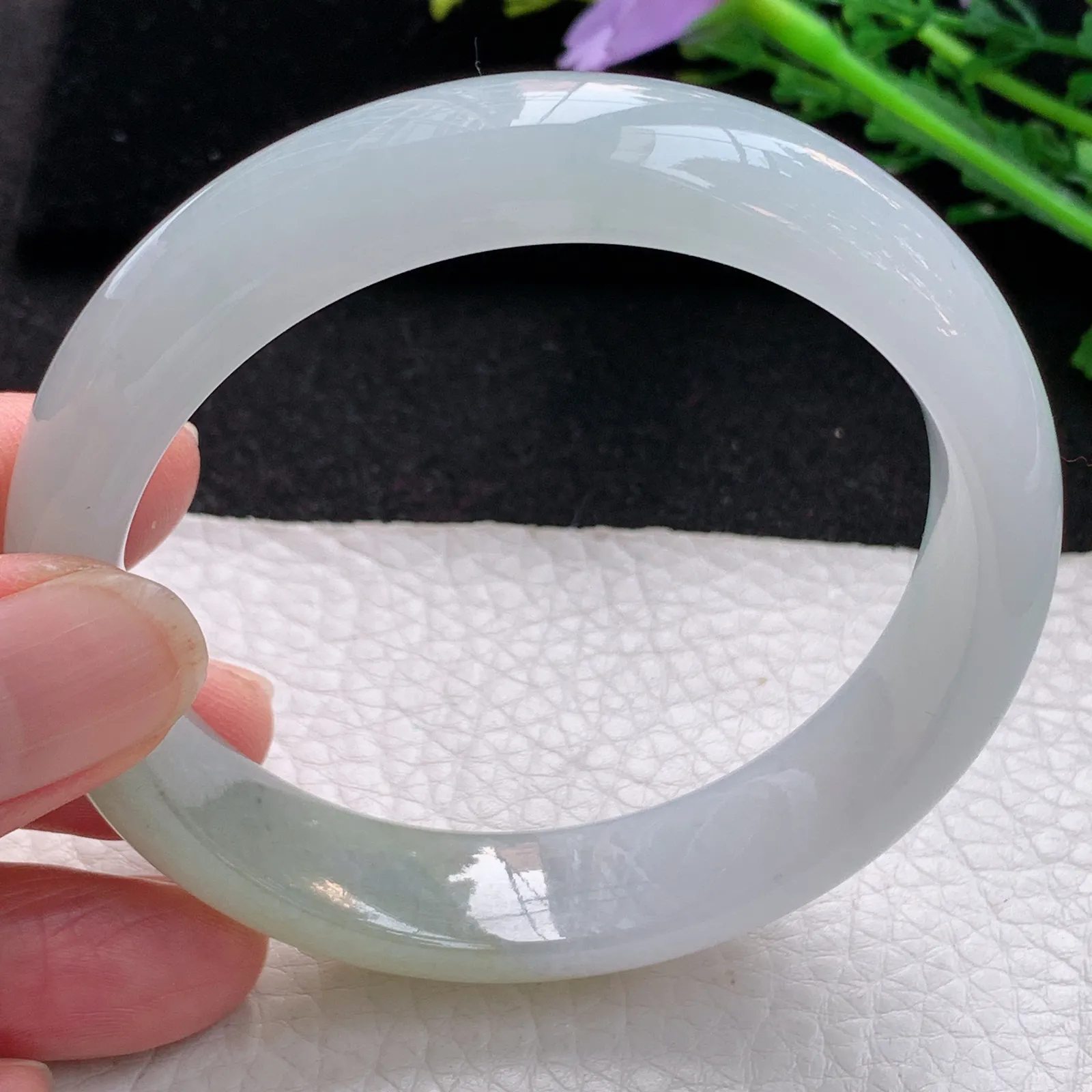 z自然光57.5*13.8*7.8平安镯 缅甸翡翠a货玉手镯冰双彩宽边玉手环