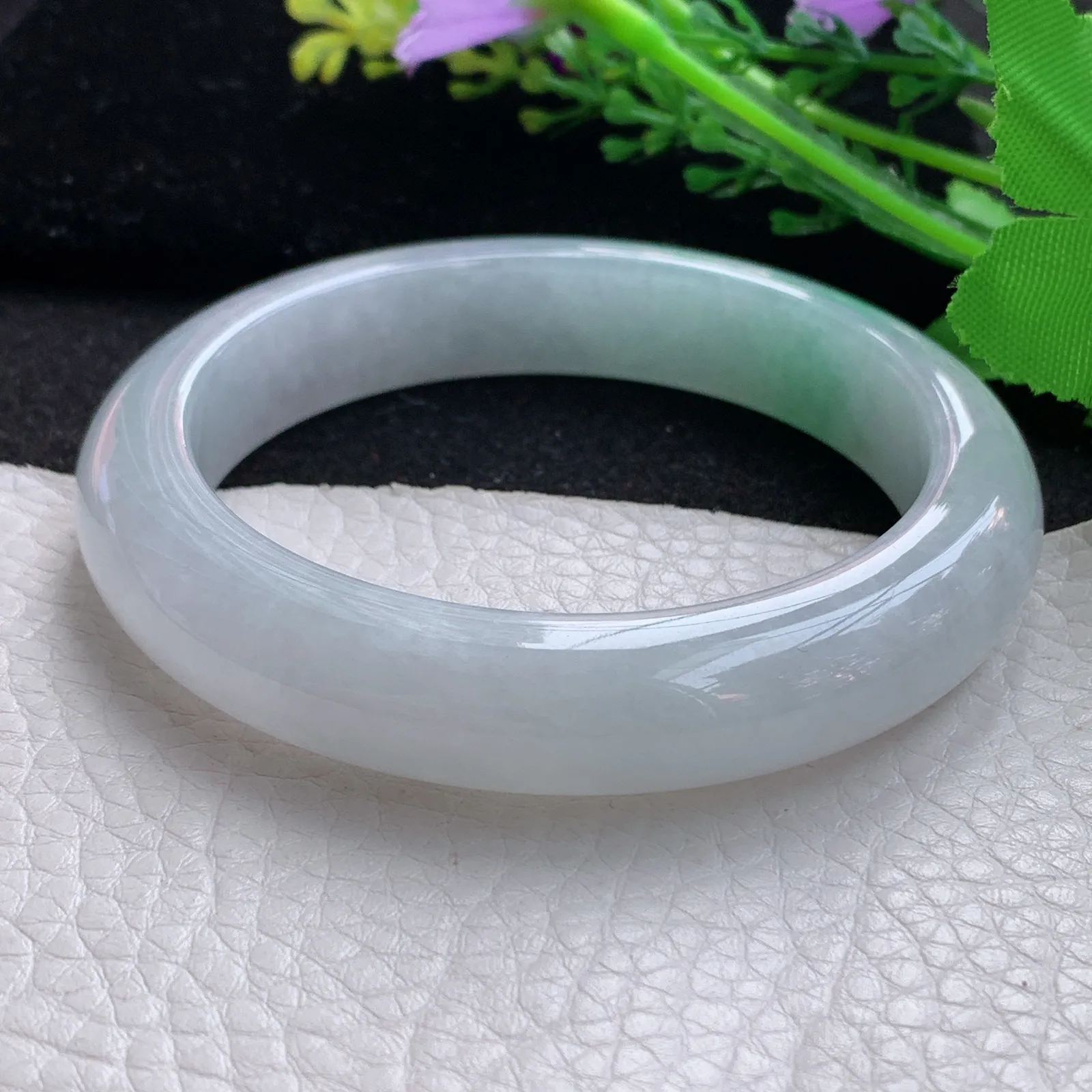 hy自然光59*12.3*9.2平安镯 缅甸翡翠a货玉手镯飘绿花厚装宽边玉手环