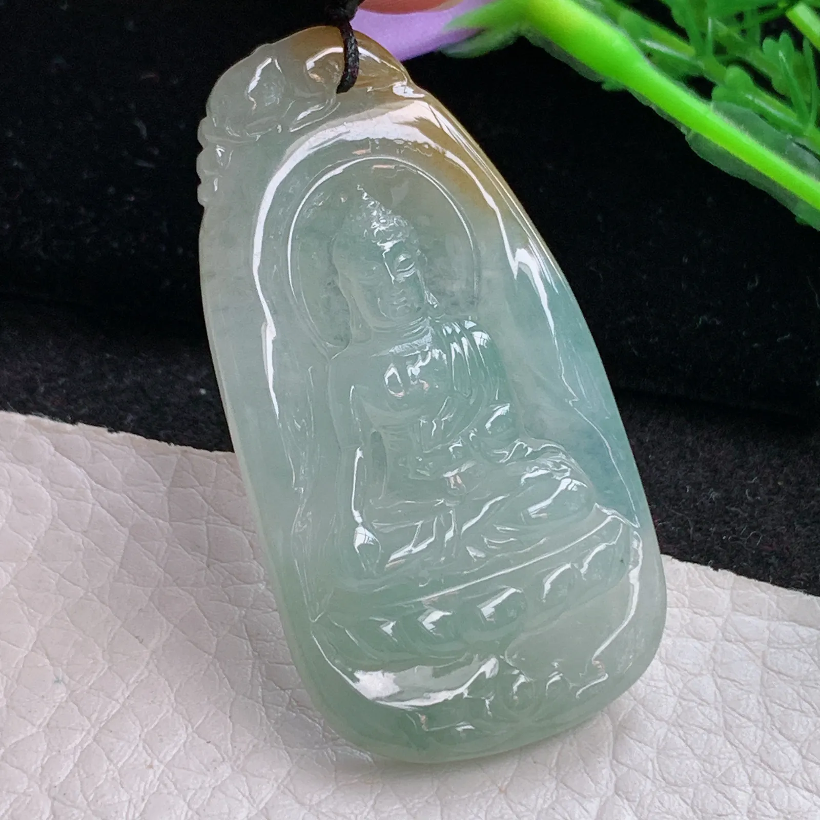 kh自然光50.5*26.3*5.2天然缅甸翡翠冰双彩阿弥陀佛玉吊坠 玉挂件