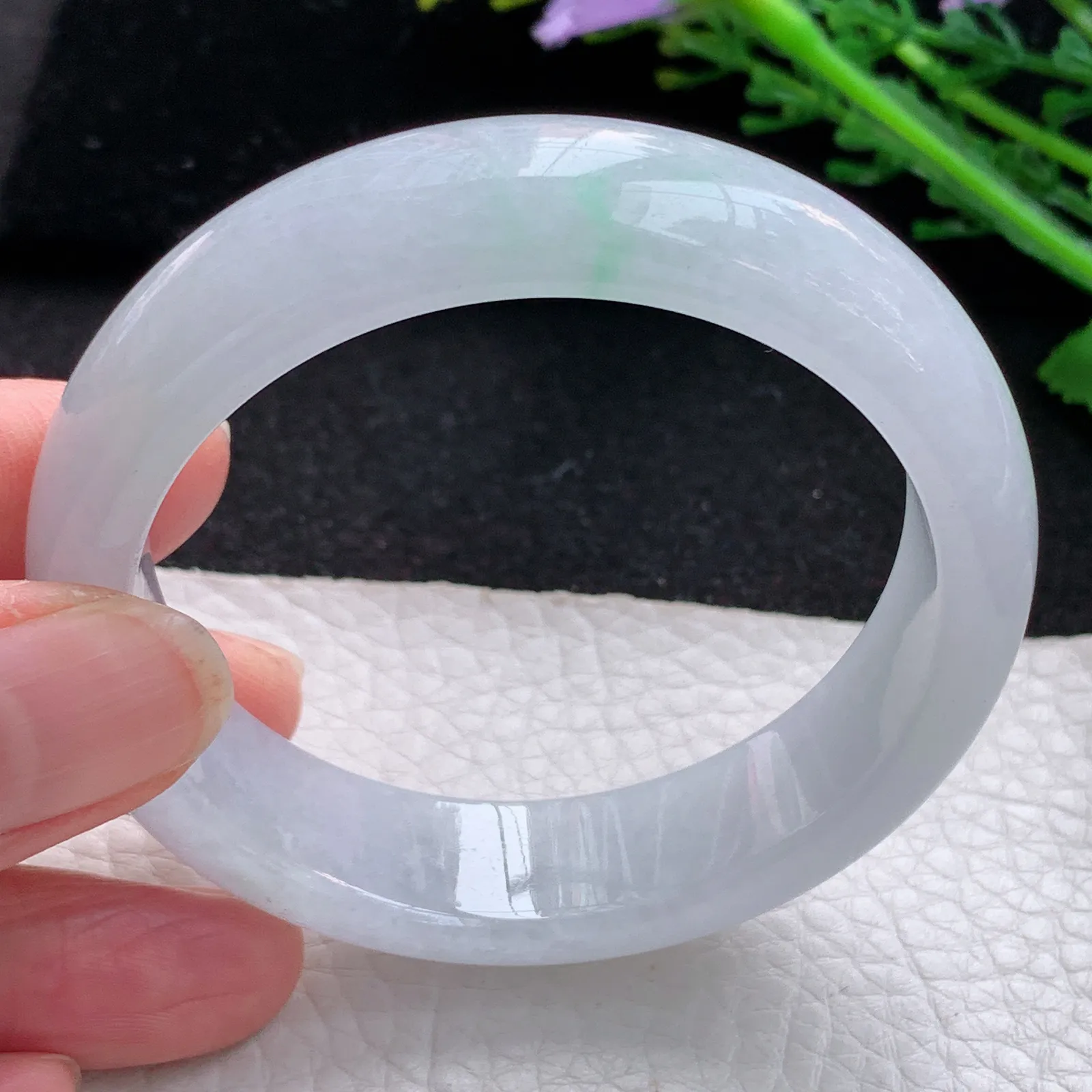 jm自然光53.5*14.3*7.5平安镯 缅甸翡翠a货玉手镯水润飘花宽边玉手环