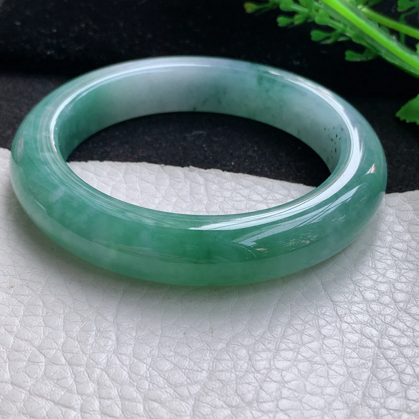 yh自然光56.5*12.5*9.8平安镯 缅甸翡翠a货玉手镯水润韵味宽边玉手环