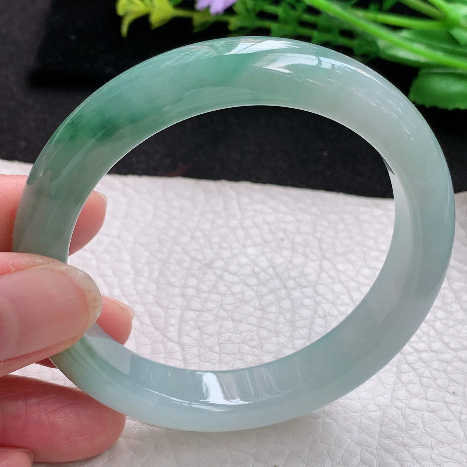 xo自然光56*11.8*8.5平安镯 缅甸翡翠a货玉手镯冰三彩宽边玉手环