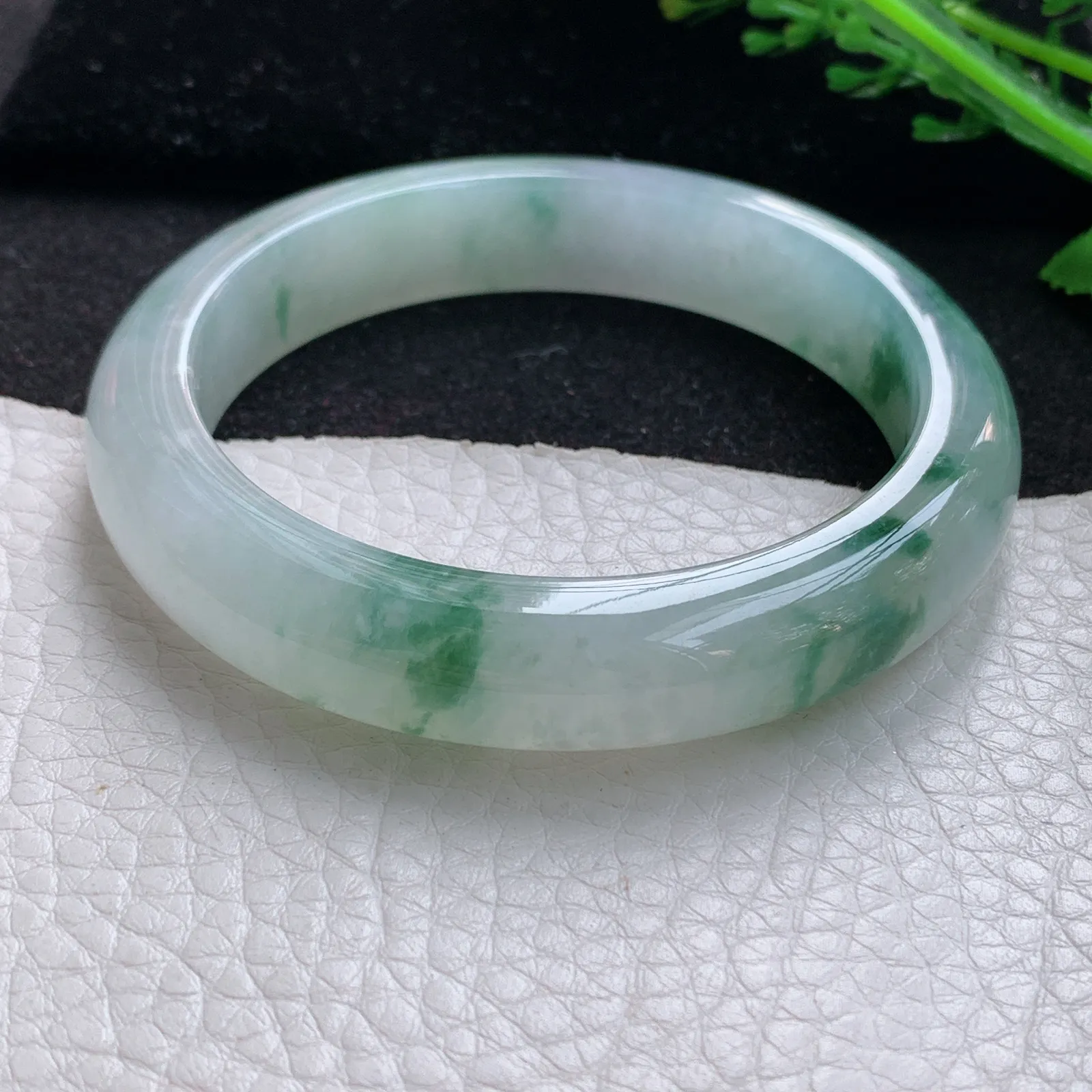 nr自然光57.8*12.2*8.3平安镯 缅甸翡翠a货玉手镯冰飘花宽边玉手环