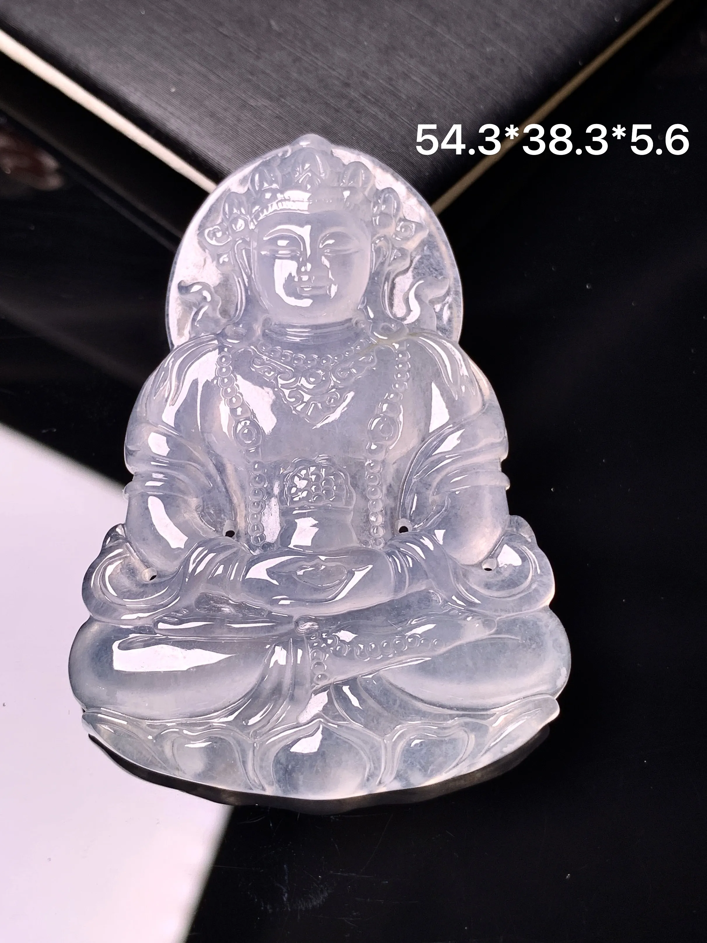 冰种度母观音菩萨吊坠 玉质细腻 色泽清新艳丽  整体尺寸54.3*38.3*5.6