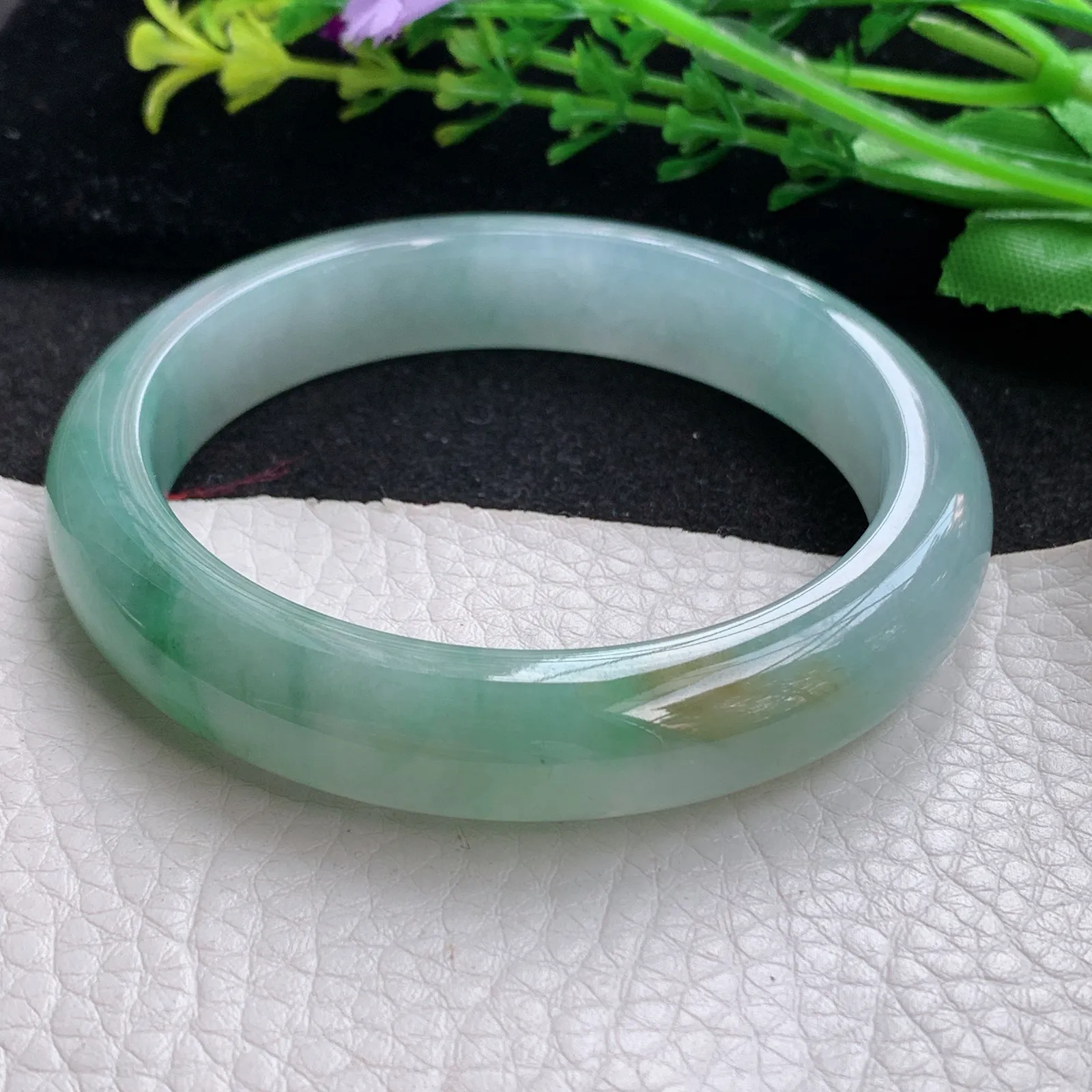 xo自然光56*11.8*8.5平安镯 缅甸翡翠a货玉手镯冰三彩宽边玉手环