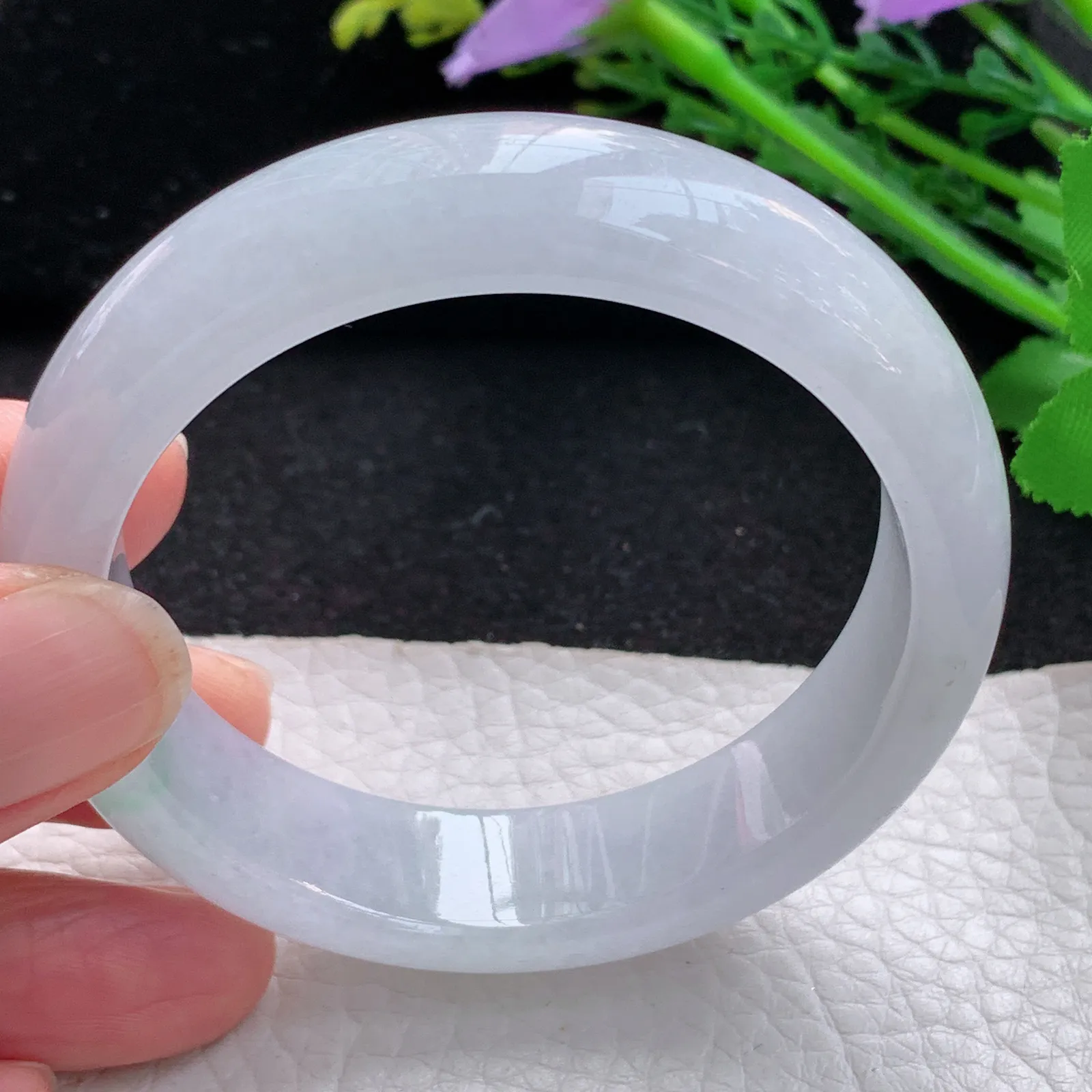 jm自然光53.5*14.3*7.5平安镯 缅甸翡翠a货玉手镯水润飘花宽边玉手环