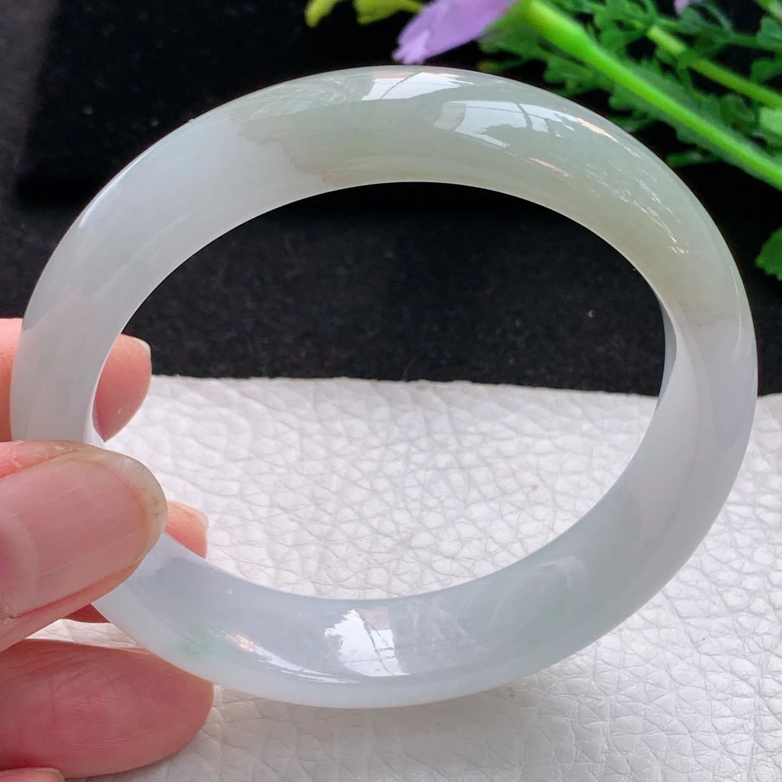 z自然光57.5*13.8*7.8平安镯 缅甸翡翠a货玉手镯冰双彩宽边玉手环