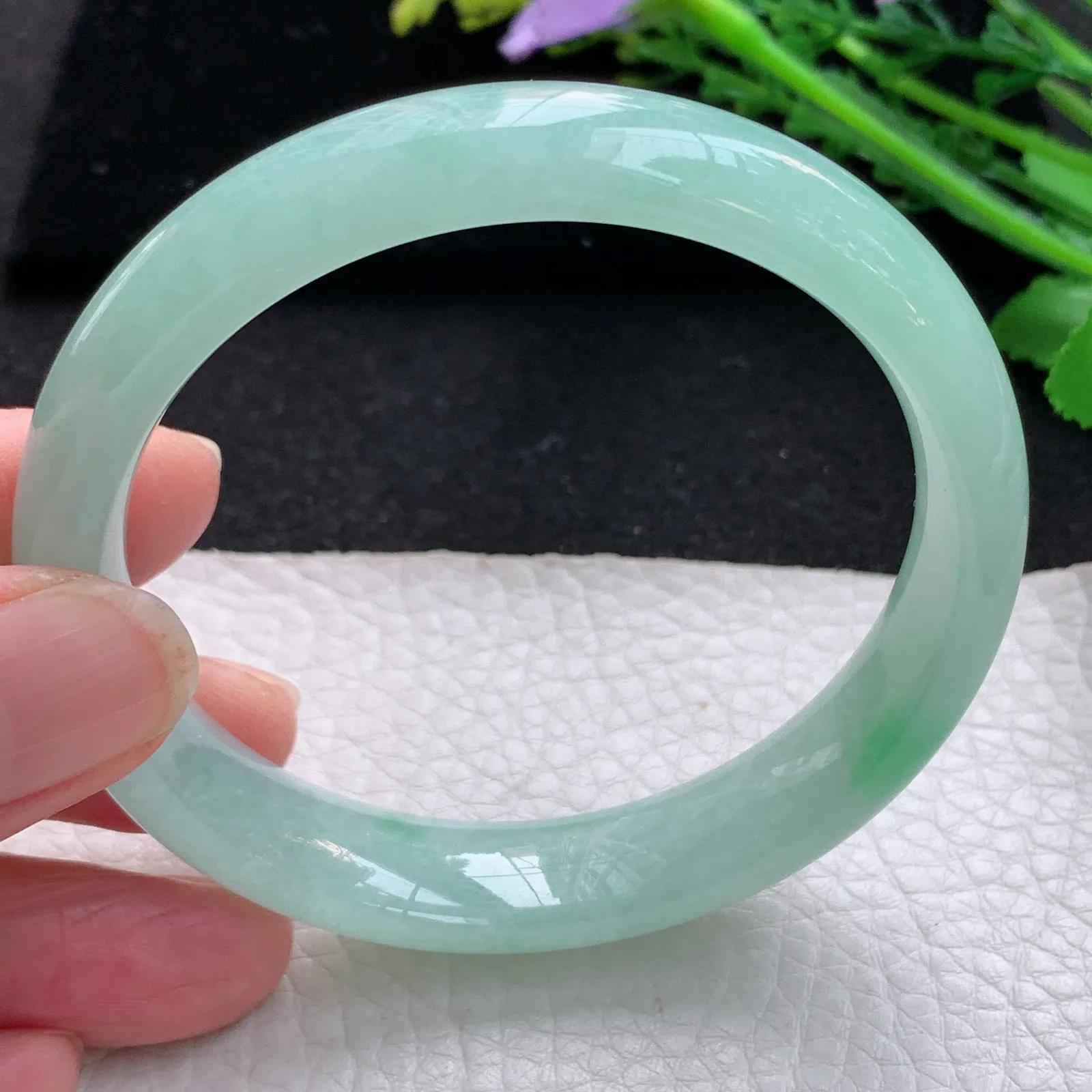 jm自然光57*12.8*7.4平安镯 缅甸翡翠a货玉手镯冰绿宽边玉手环