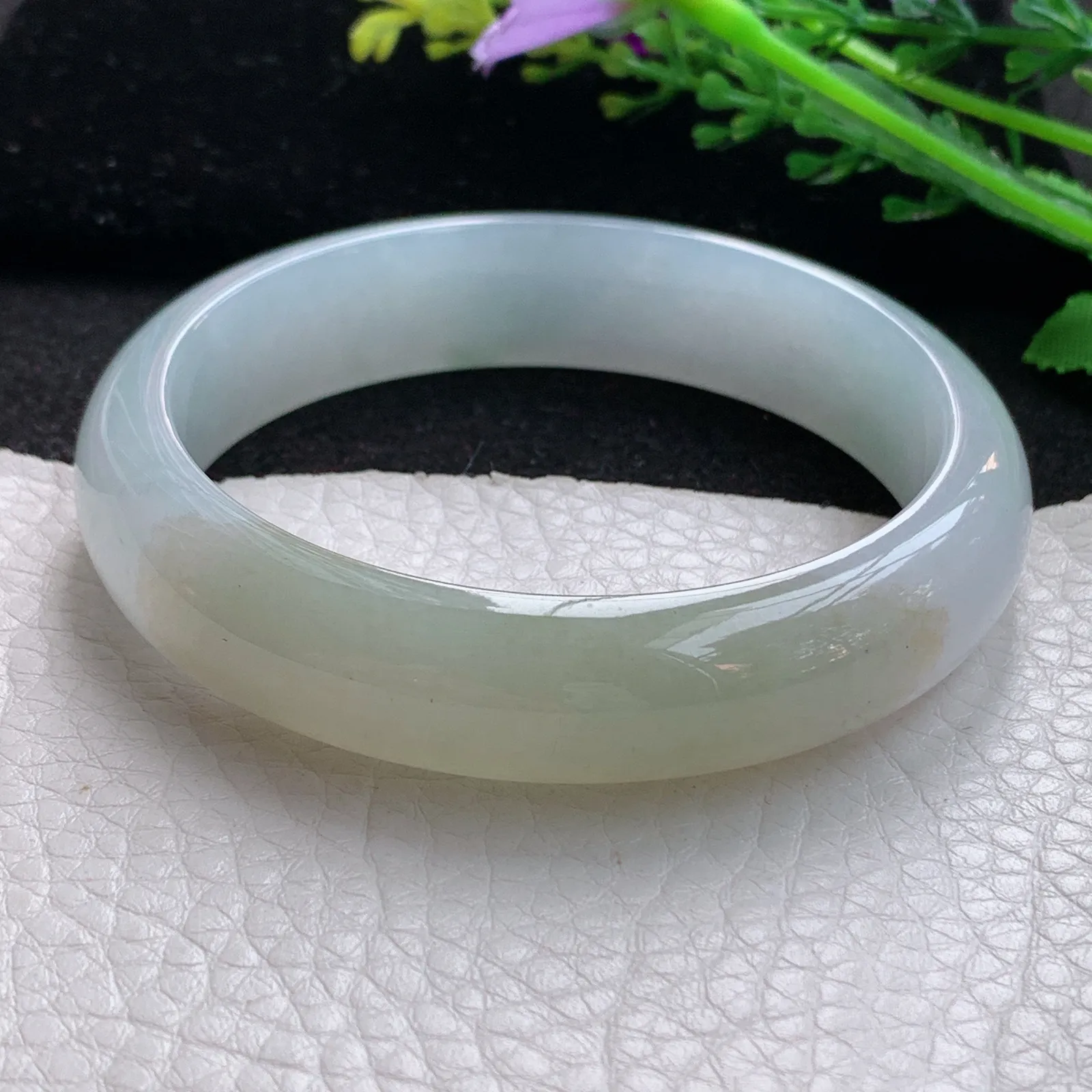 z自然光57.5*13.8*7.8平安镯 缅甸翡翠a货玉手镯冰双彩宽边玉手环