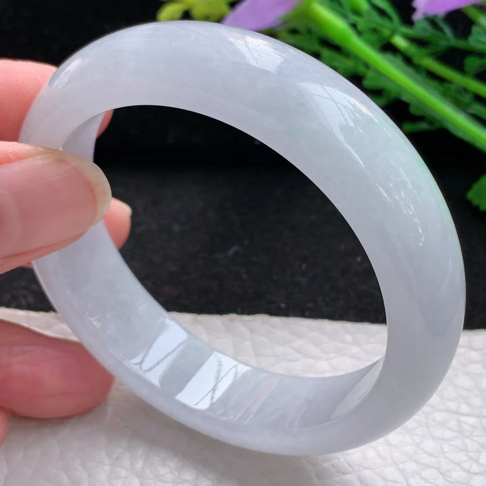 jm自然光53.5*14.3*7.5平安镯 缅甸翡翠a货玉手镯水润飘花宽边玉手环