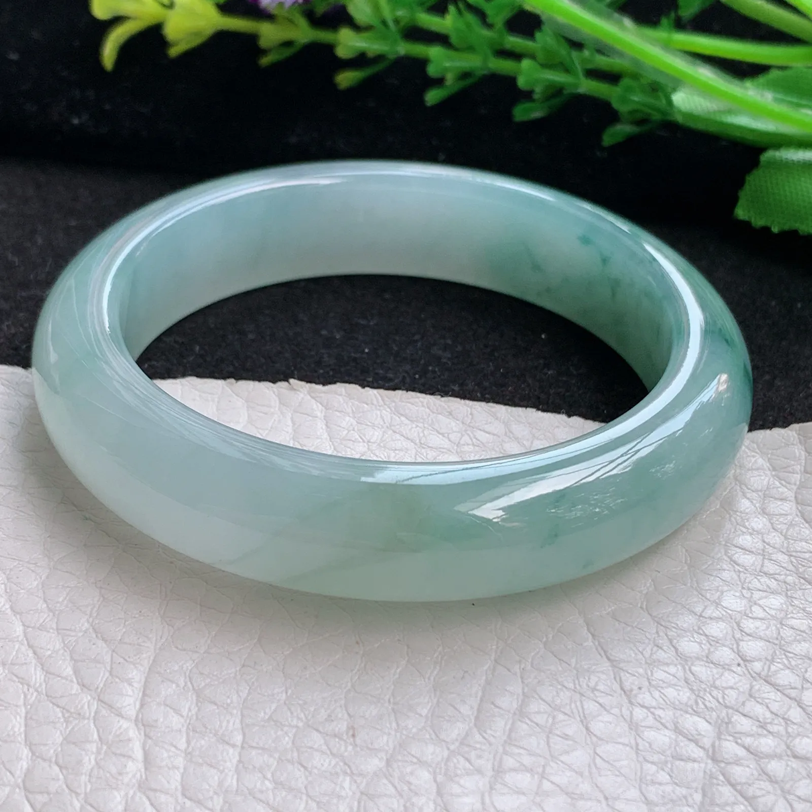 xo小圈口51.5*12.2*8.2平安镯 缅甸翡翠a货玉手镯冰飘花秀气宽边玉手环