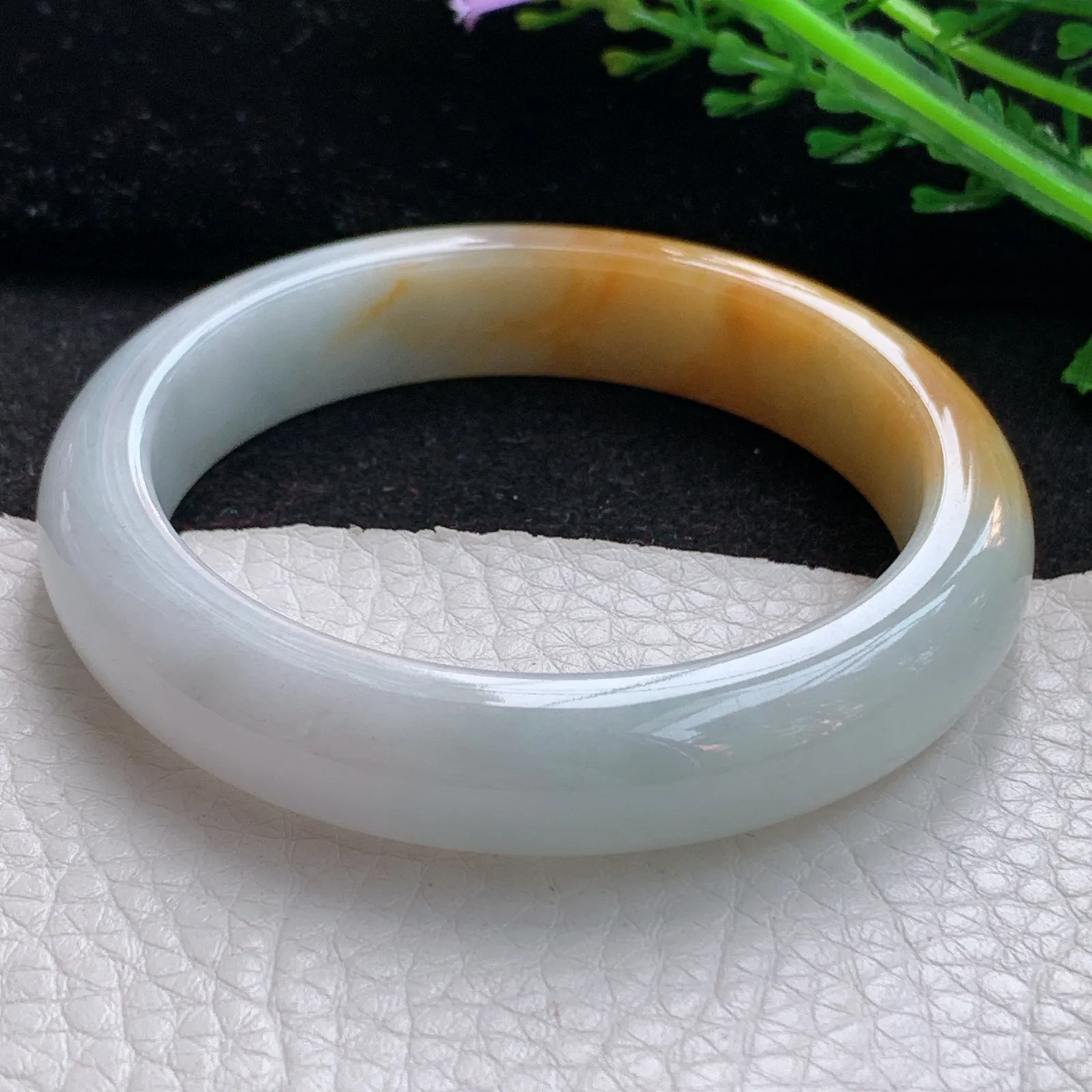 z自然光53.6*11.5*8平安镯 缅甸翡翠a货玉手镯双彩宽边玉手环