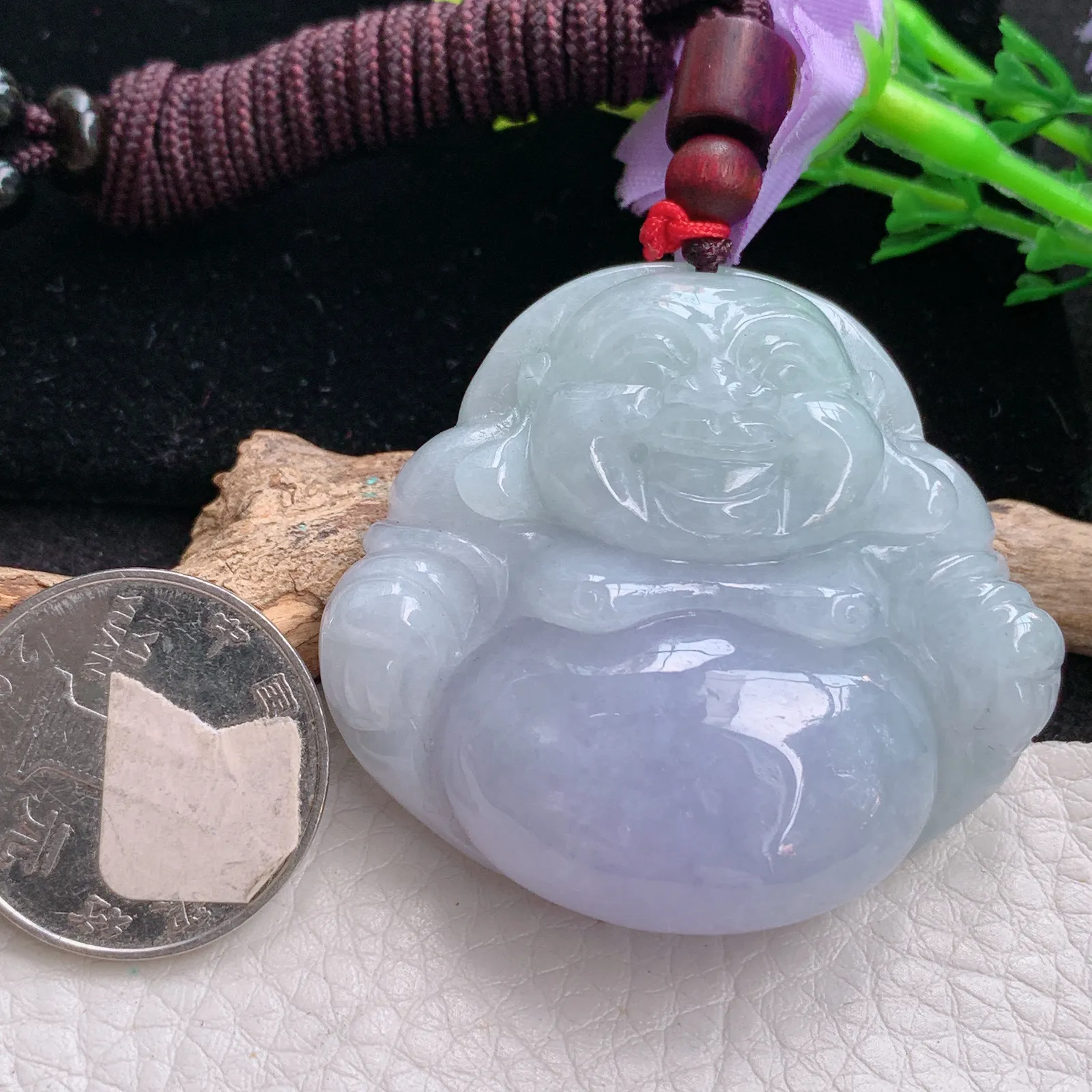 zen自然光43.5*48.5*13.5天然缅甸翡翠饱满紫罗兰大佛公玉吊坠 毛衣坠