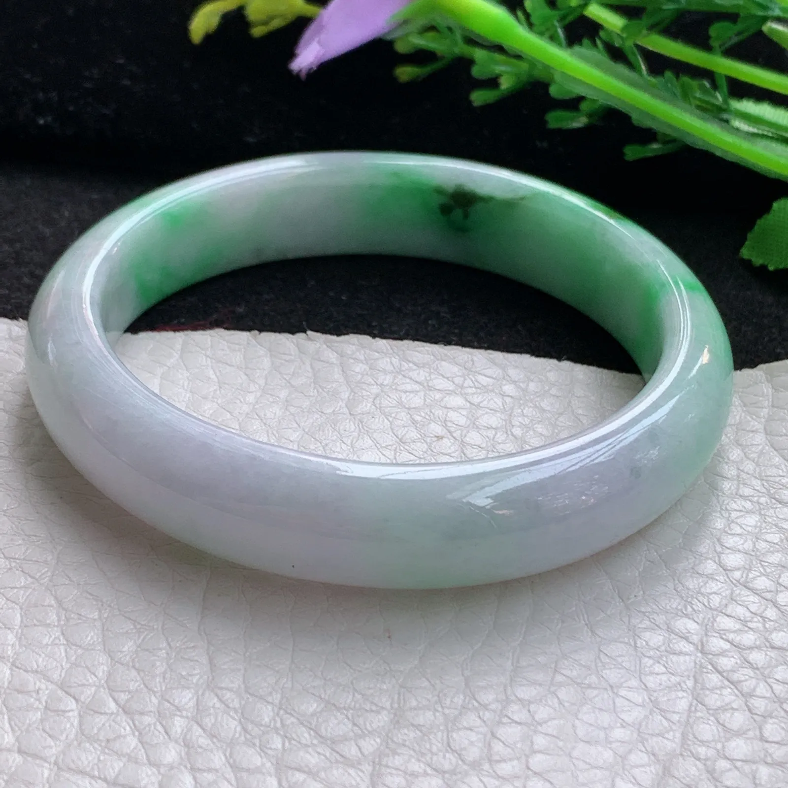 xx自然光57*12.5*7.6平安镯 缅甸翡翠a货玉手镯辣绿宽边玉手环