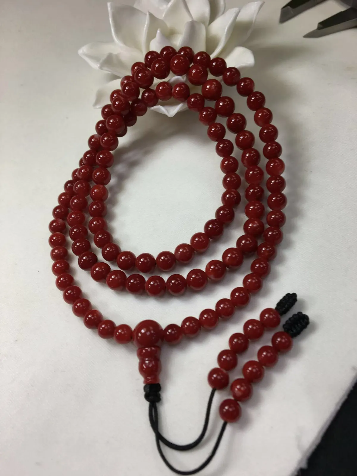 【天然日本阿卡赤血牛血红珊瑚6mm圆珠108粒佛珠链】项链手链两用款！日本产地，阿卡材料，赤血牛血红