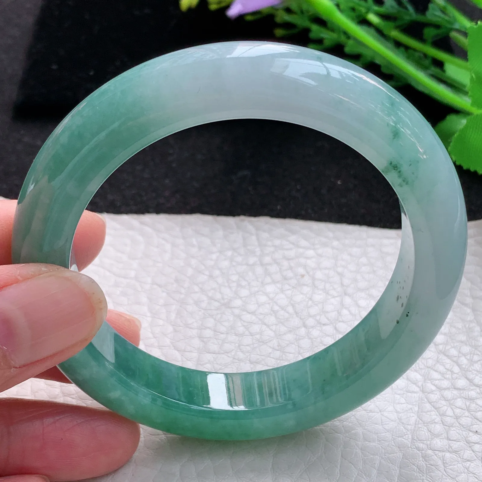 yh自然光56.5*12.5*9.8平安镯 缅甸翡翠a货玉手镯水润韵味宽边玉手环