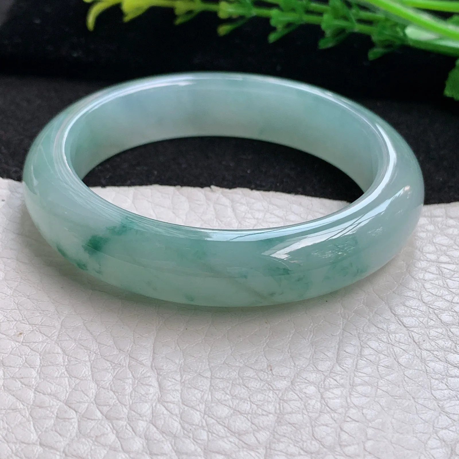 xo小圈口51.5*12.2*8.2平安镯 缅甸翡翠a货玉手镯冰飘花秀气宽边玉手环