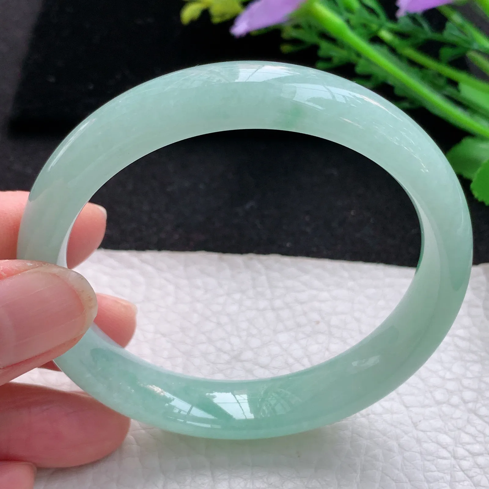 jm自然光57*12.8*7.4平安镯 缅甸翡翠a货玉手镯冰绿宽边玉手环