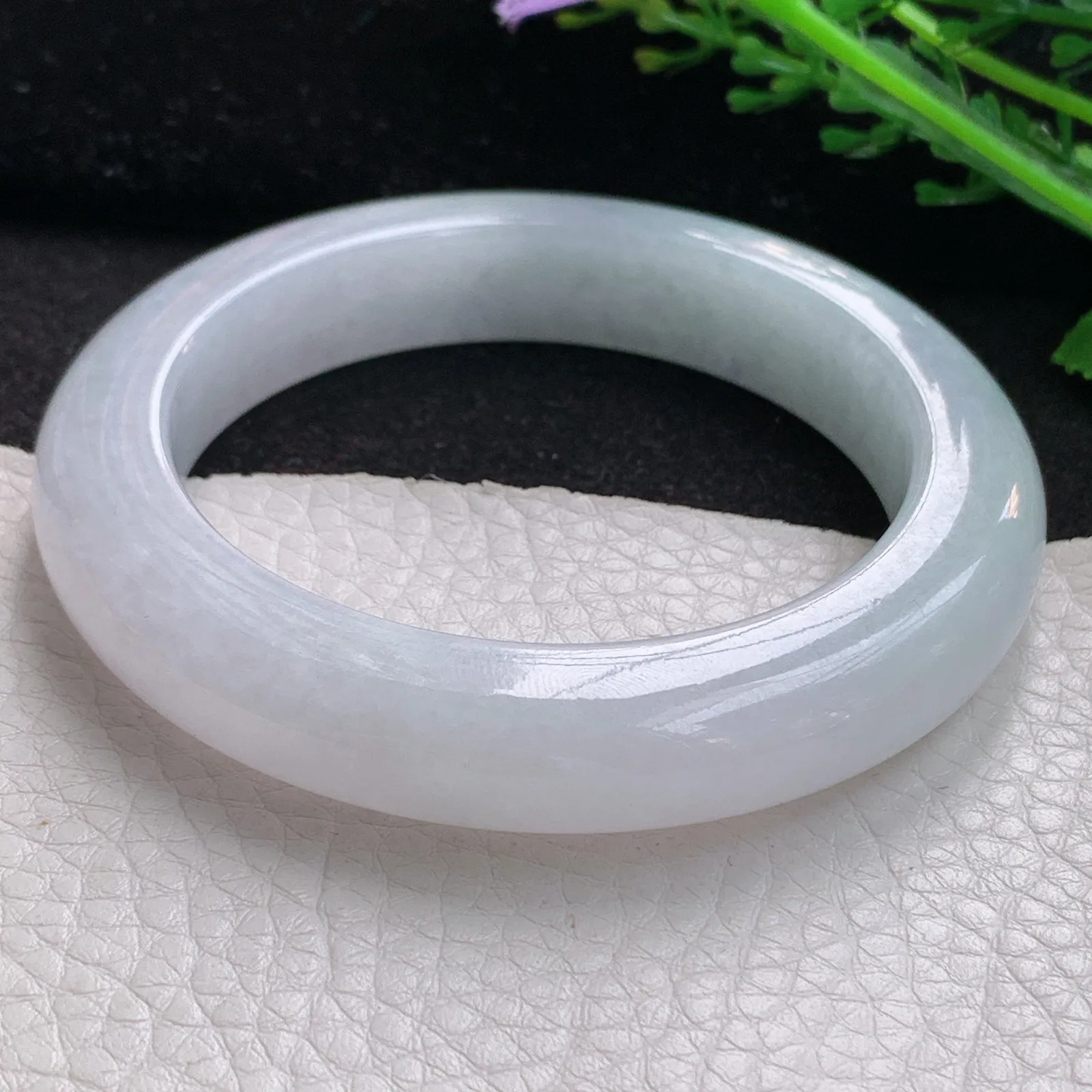 z自然光56.5*11.8*10.2平安镯 缅甸翡翠a货玉手镯白月光宽边玉手环