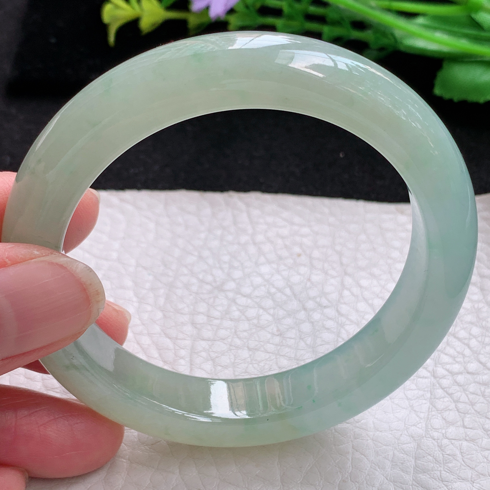 xo自然光54.5*11.8*8.8平安镯 缅甸翡翠a货玉手镯冰双彩宽边玉手环