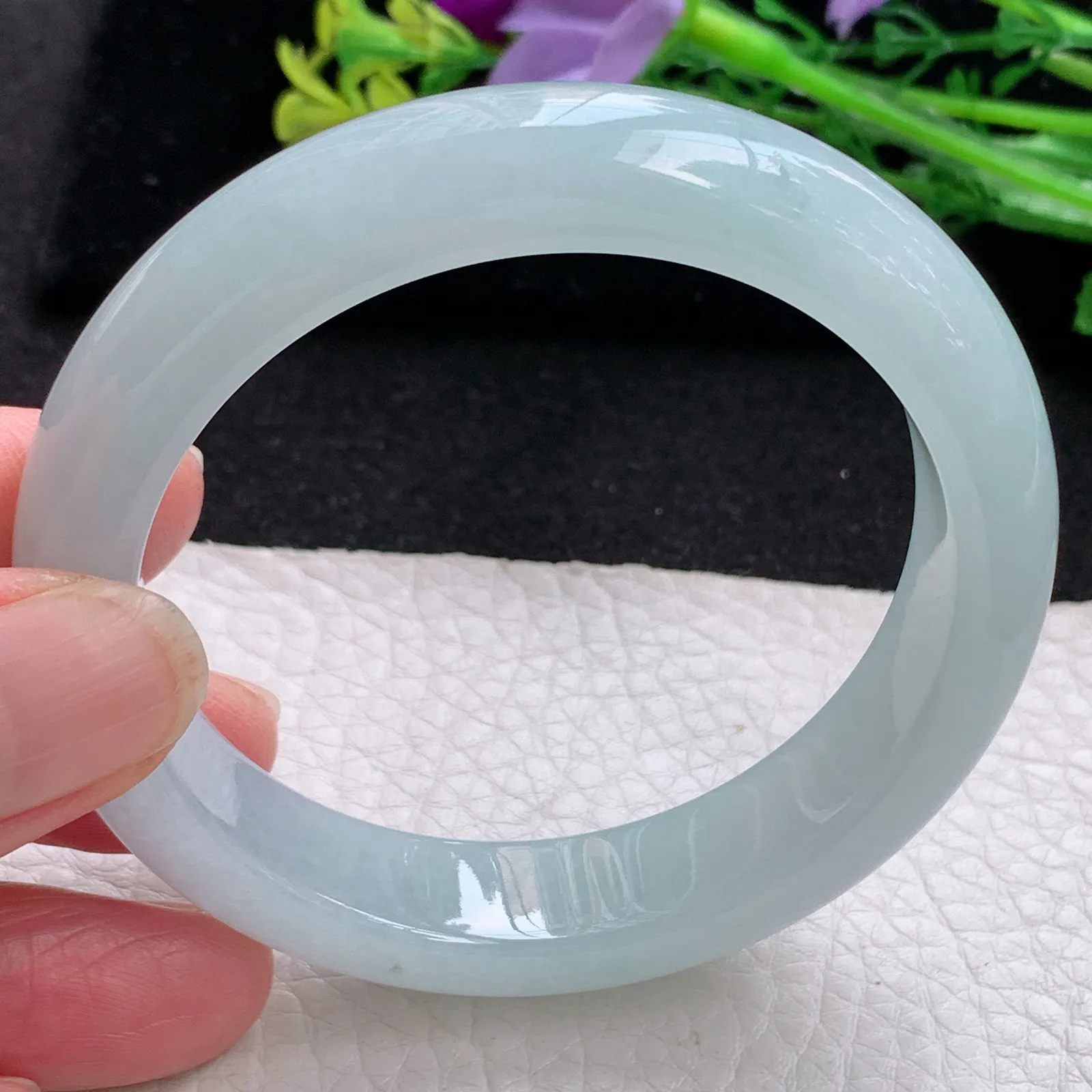 xo自然光54.5*12.8*8.2平安镯 缅甸翡翠a货玉手镯冰胶晴底宽边玉手环