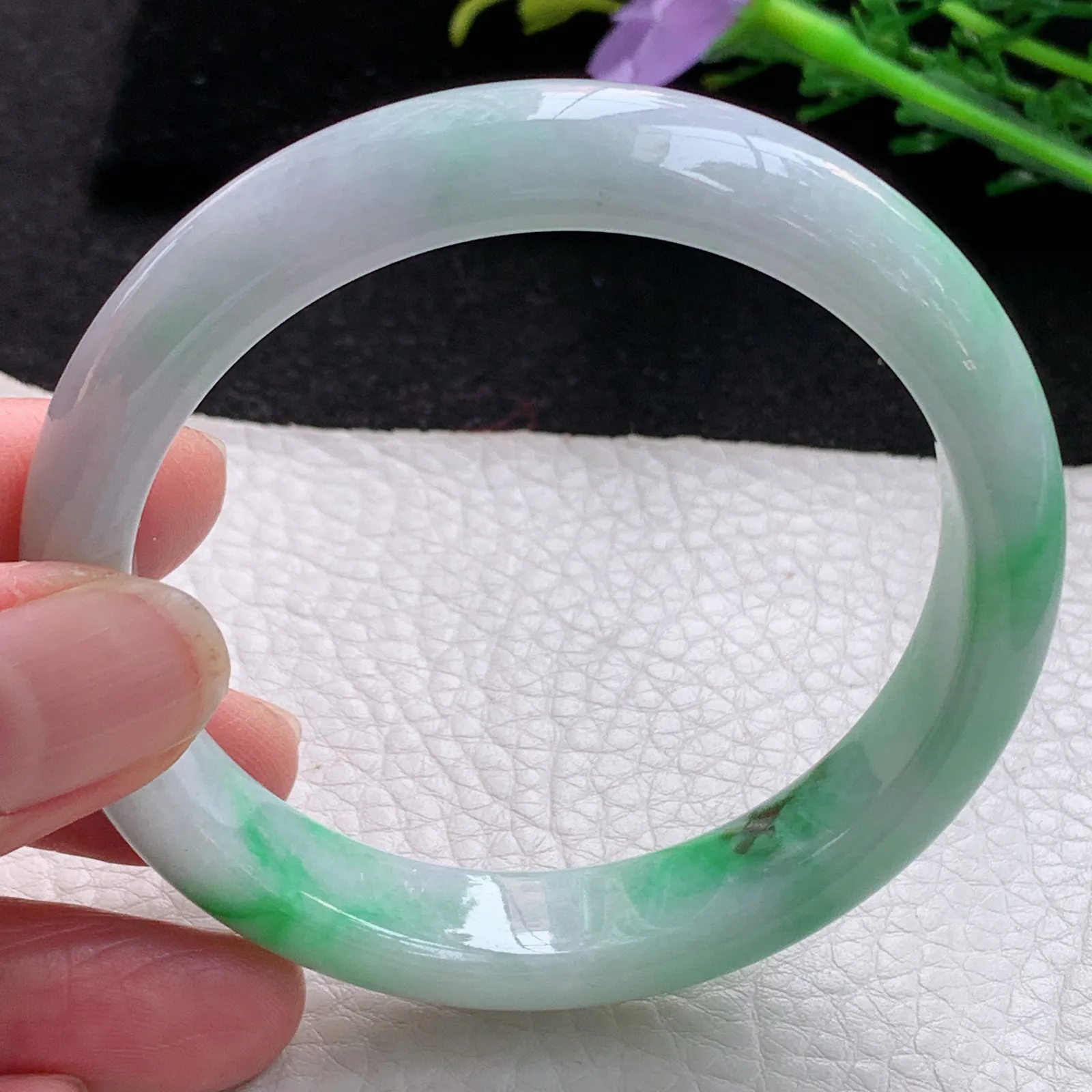 xx自然光57*12.5*7.6平安镯 缅甸翡翠a货玉手镯辣绿宽边玉手环