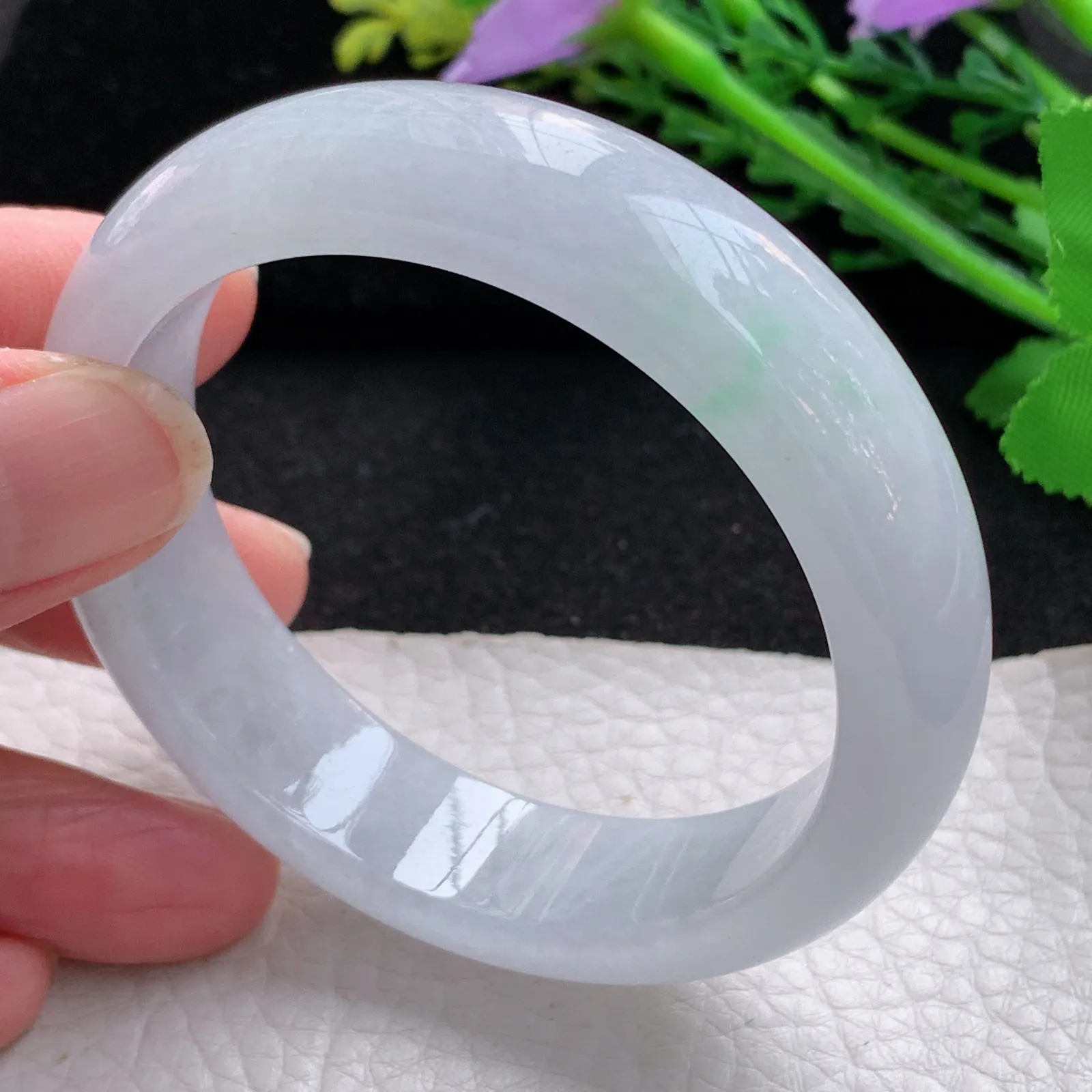 jm自然光53.5*14.3*7.5平安镯 缅甸翡翠a货玉手镯水润飘花宽边玉手环