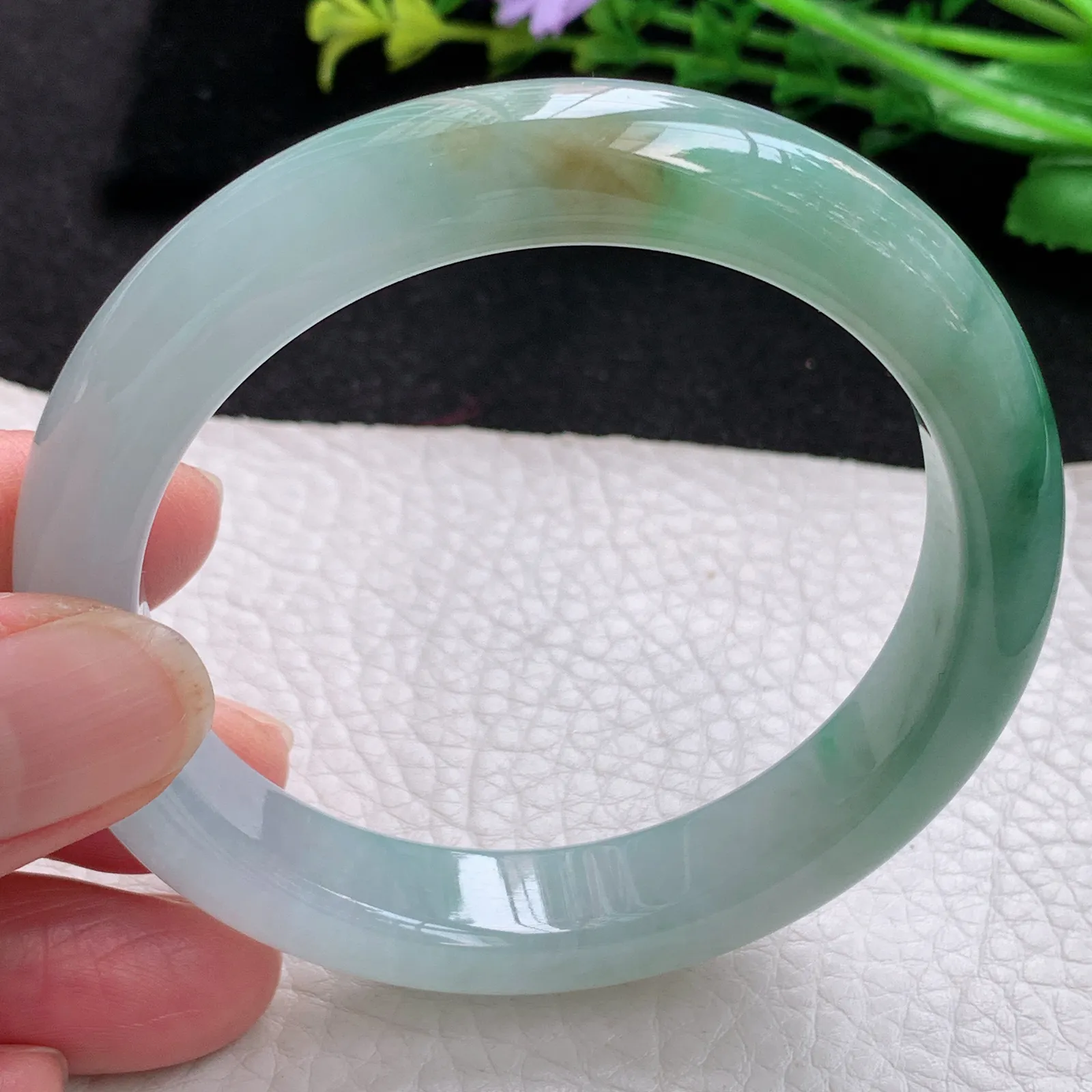 xo自然光56*11.8*8.5平安镯 缅甸翡翠a货玉手镯冰三彩宽边玉手环