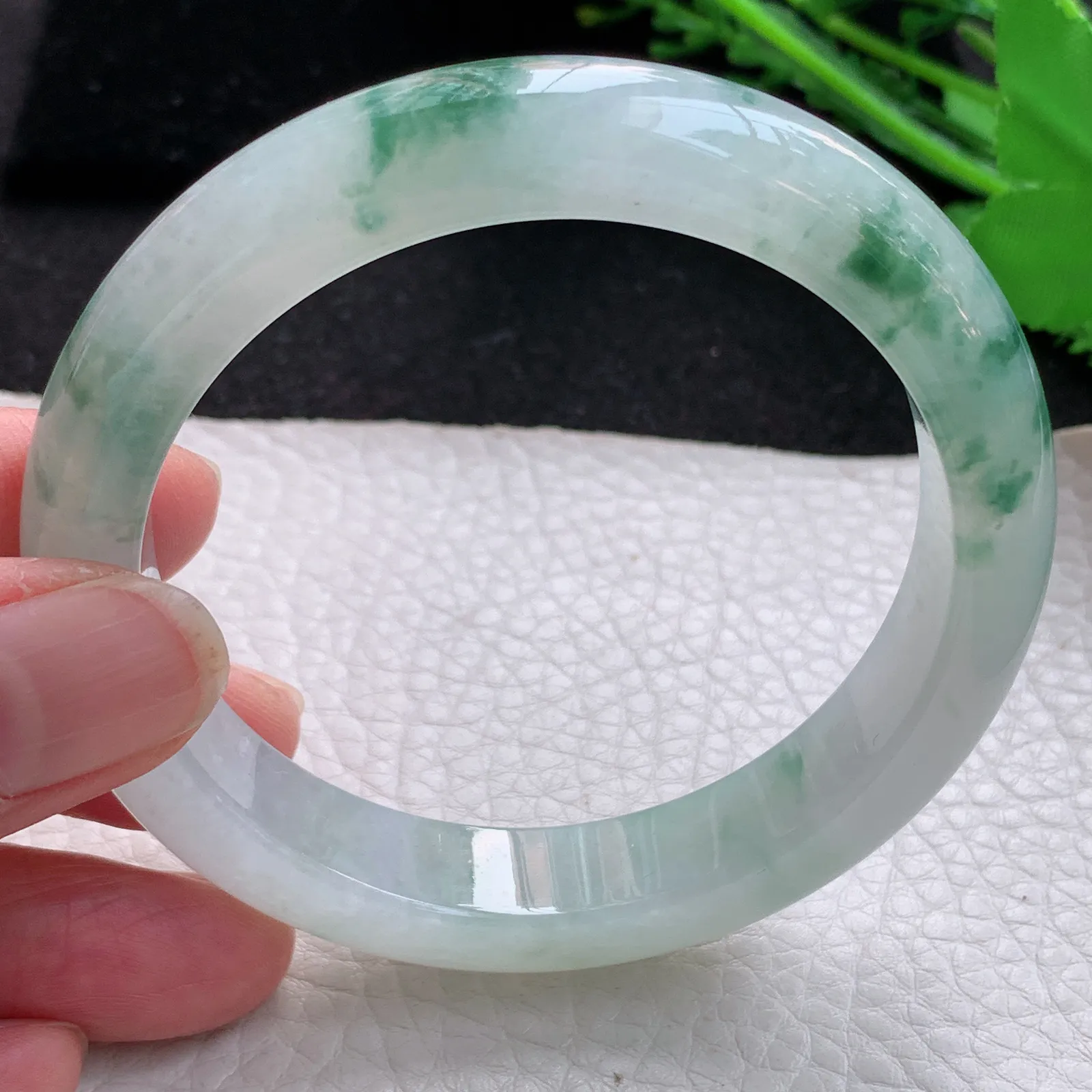 nr自然光57.8*12.2*8.3平安镯 缅甸翡翠a货玉手镯冰飘花宽边玉手环