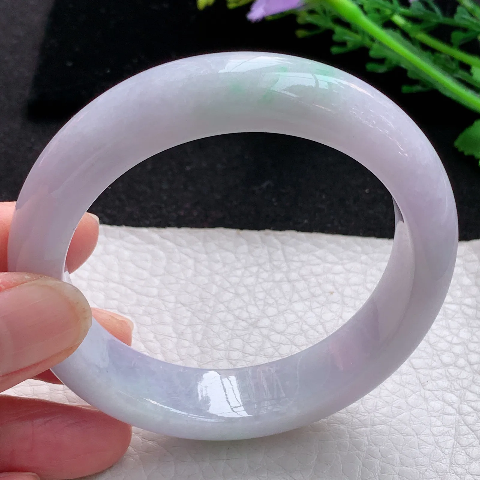 jm自然光57*14.3*9.2平安镯 缅甸翡翠a货玉手镯淡春带彩宽边玉手环