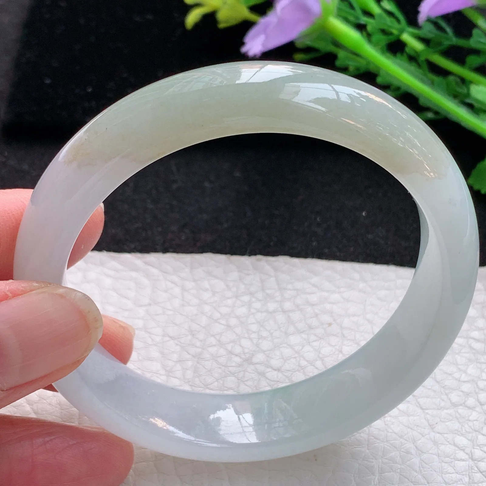 z自然光57.5*13.8*7.8平安镯 缅甸翡翠a货玉手镯冰双彩宽边玉手环