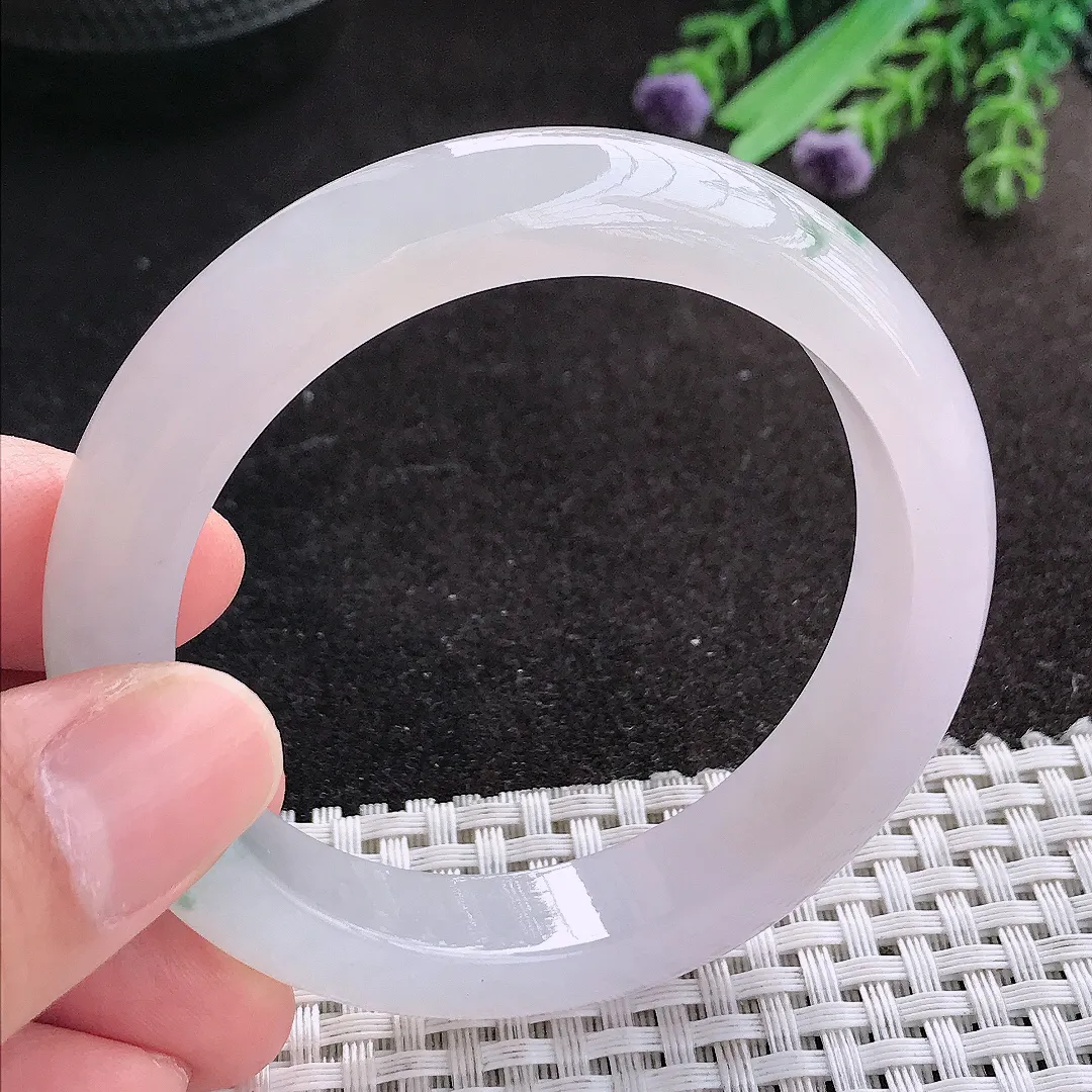 天然A货翡翠54/12.1/8.5老坑冰透果冻胶飘花手镯宽边玉镯