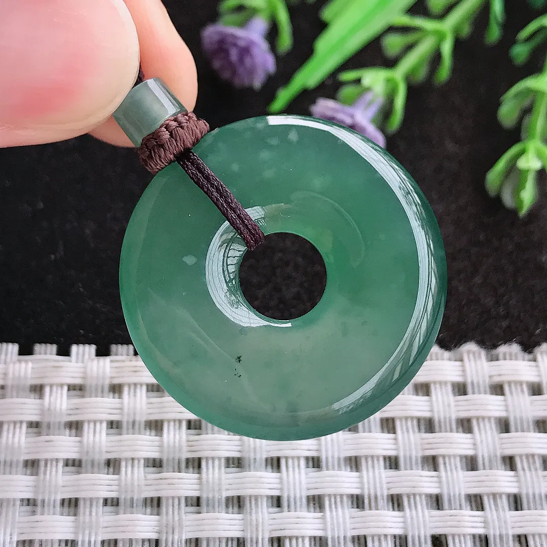 天然A货翡翠29.8/4.5老坑冰胶水灵满色蓝韵平安扣吊坠翡翠玉扣挂件