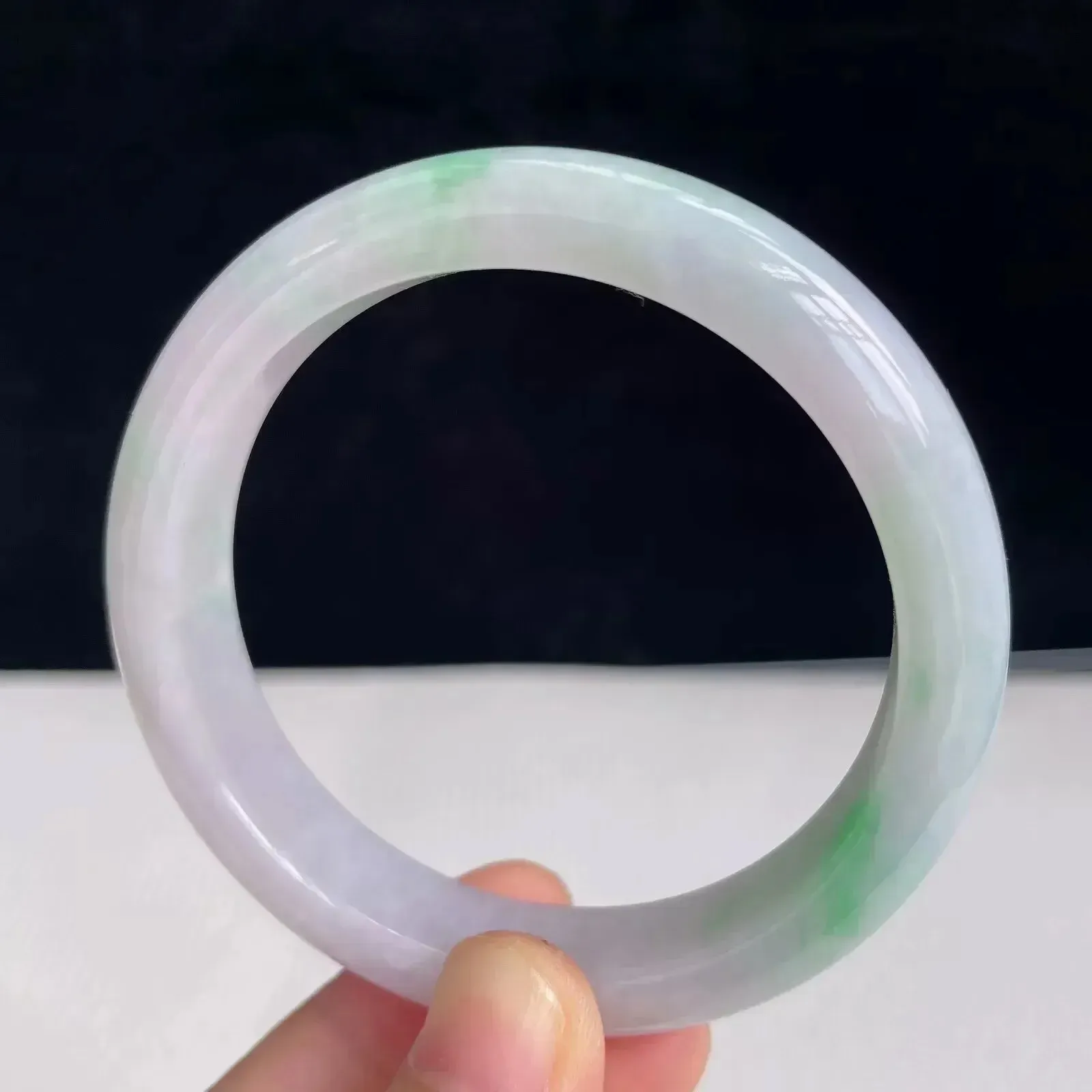 53.4圈好种水玉石天然翡翠A货水润有种有色飘绿手镯46.10g