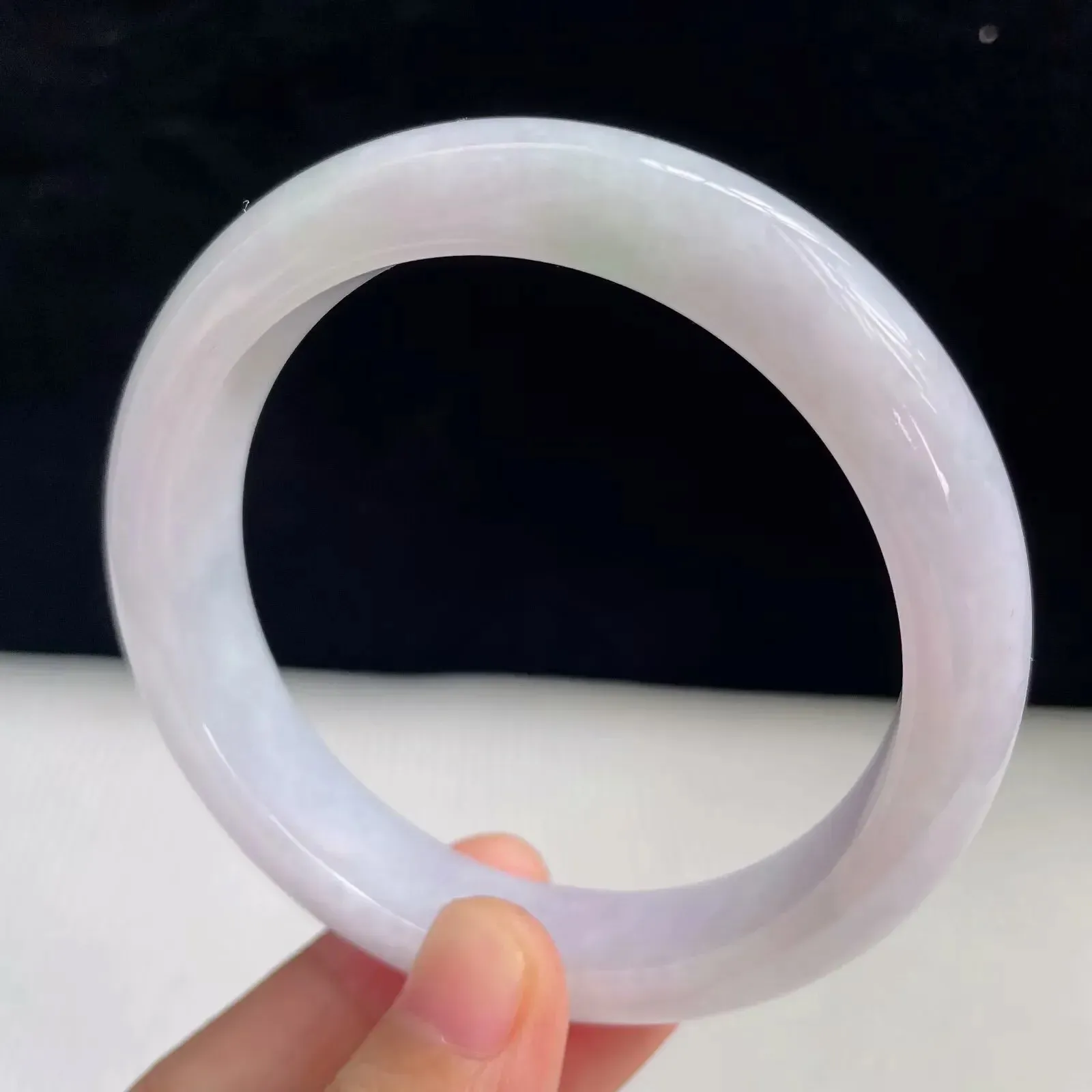 天然翡翠A货淡紫罗兰好种水58mm正圈手镯57.22克