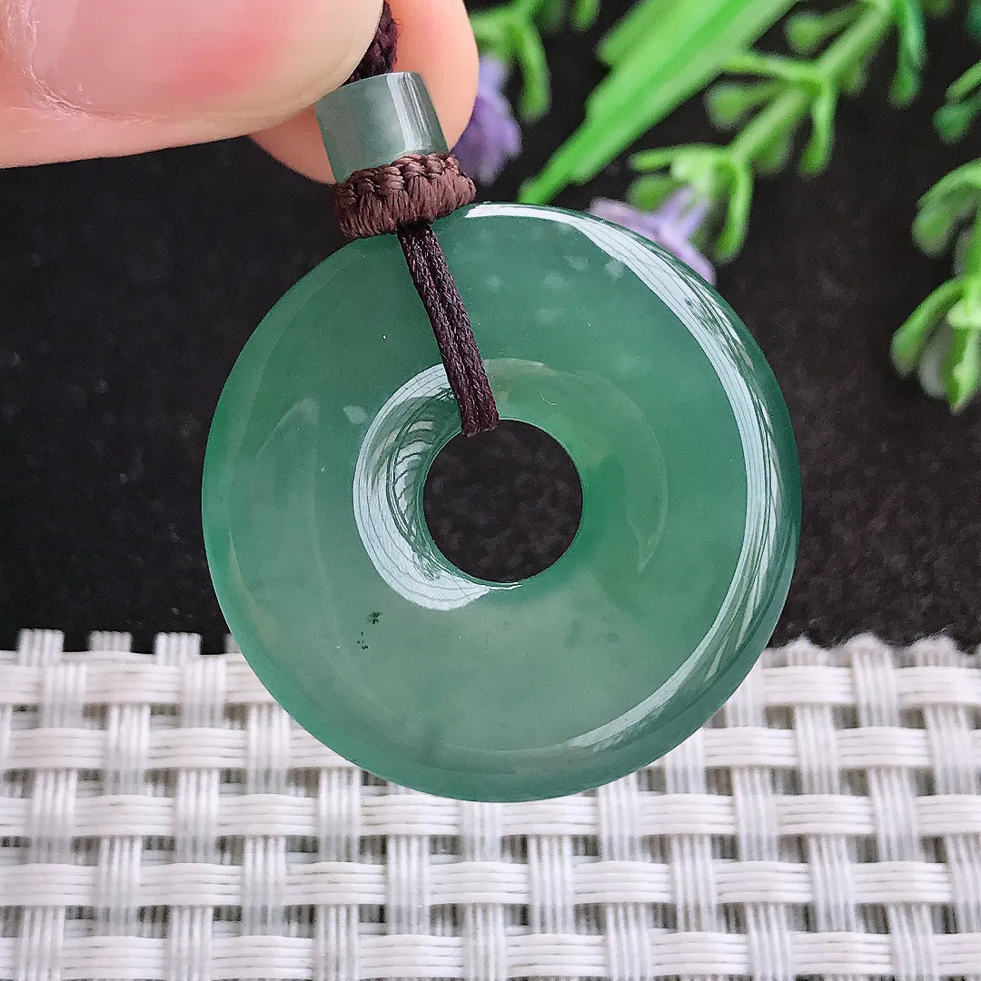 天然A货翡翠29.8/4.5老坑冰胶水灵满色蓝韵平安扣吊坠翡翠玉扣挂件