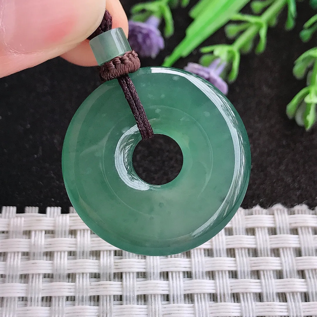 天然A货翡翠29.8/4.5老坑冰胶水灵满色蓝韵平安扣吊坠翡翠玉扣挂件